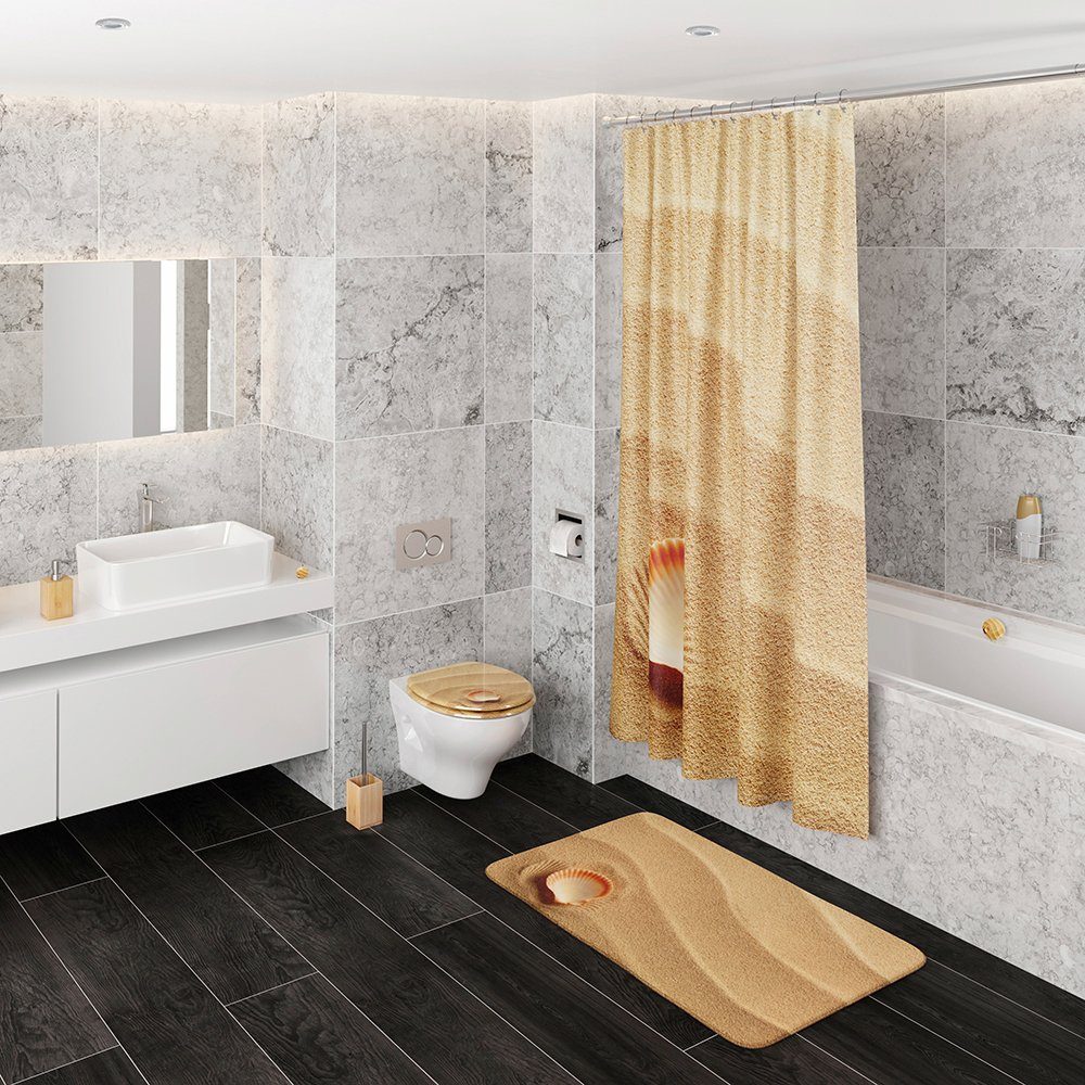 Sanilo Set badkameraccessoires Clam bestaand uit toiletzitting, badmat en wastafelplug (complete set, 3-delig)