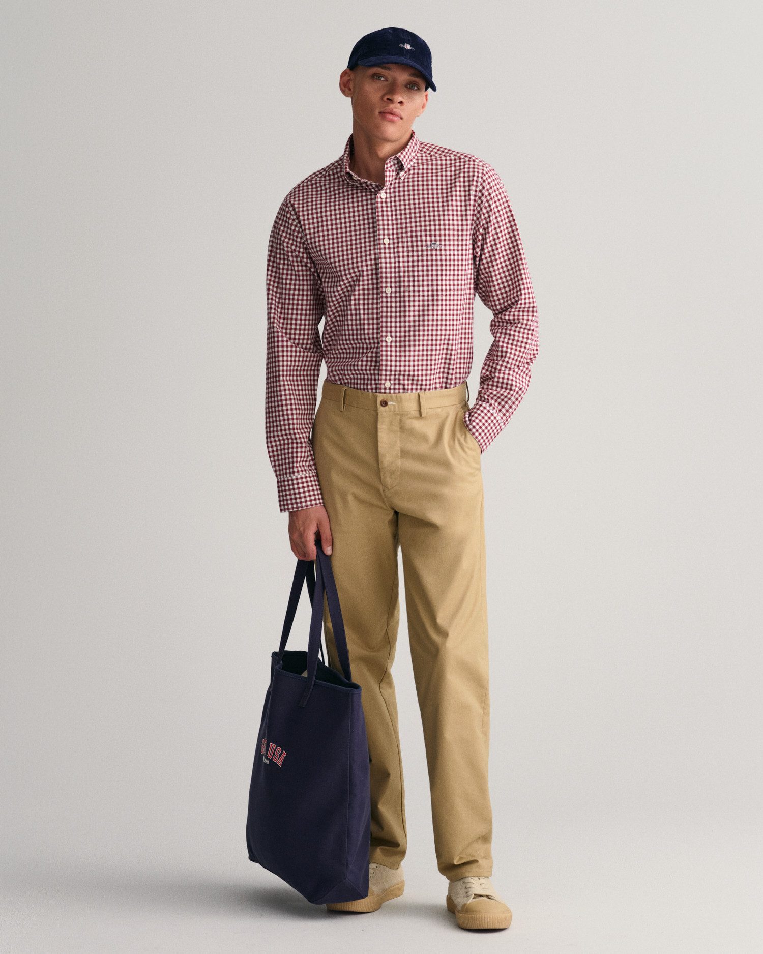 Gant Overhemd met lange mouwen REG POPLIN GINGHAM SHIRT met logoborduursel op borsthoogte