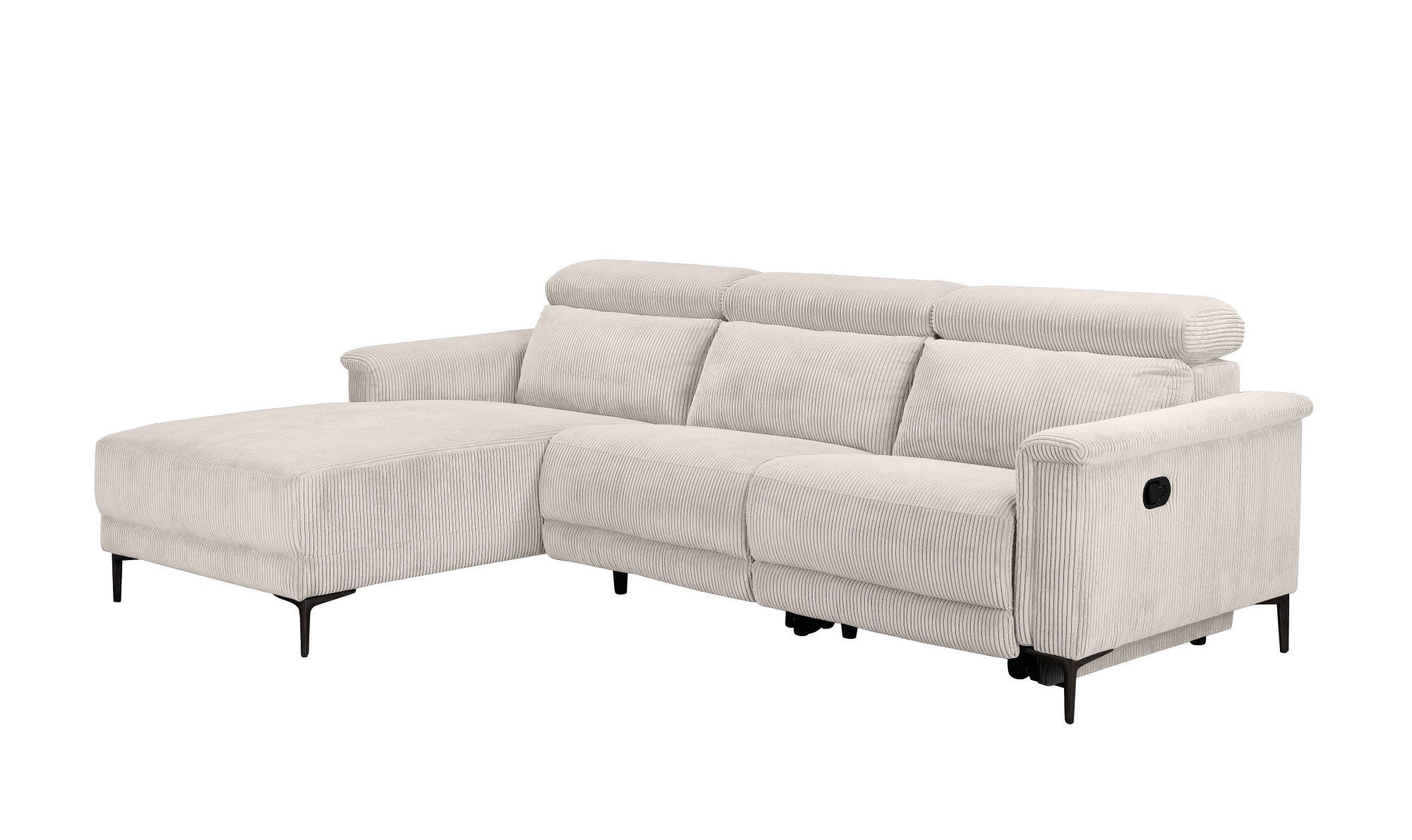 Places of Style Hoekbank Lund in cord, L-vorm, 261 cm, handmatige en elektrische relaxfunctie