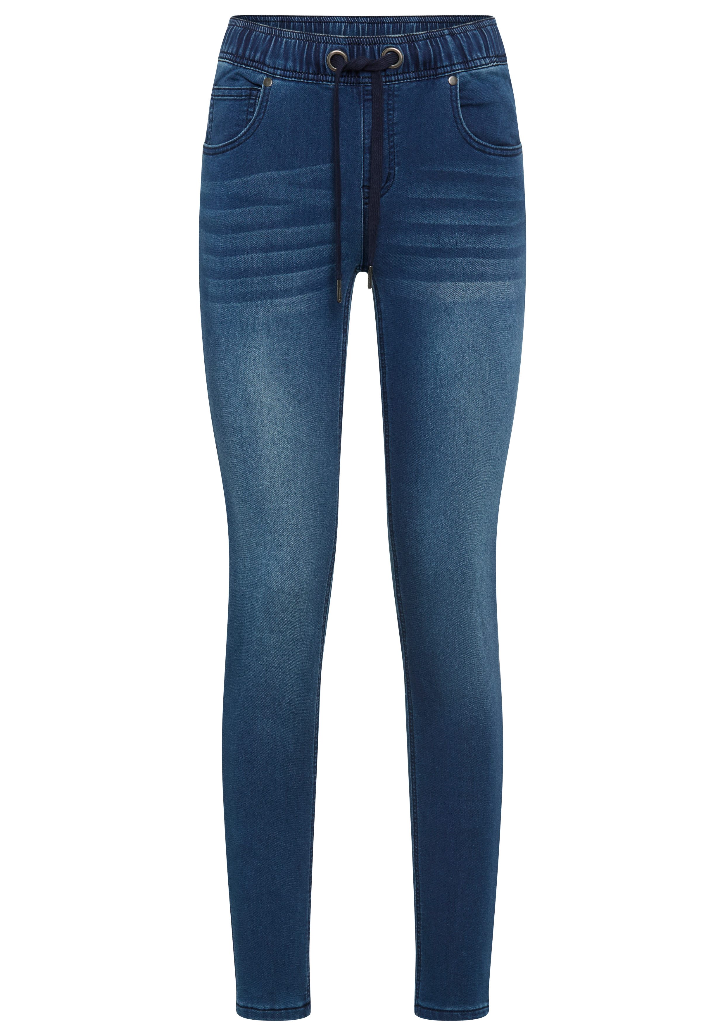 Arizona Stretch jeans wijdere pijp, normale taillehoogte, enkel-lang, met used-wassing