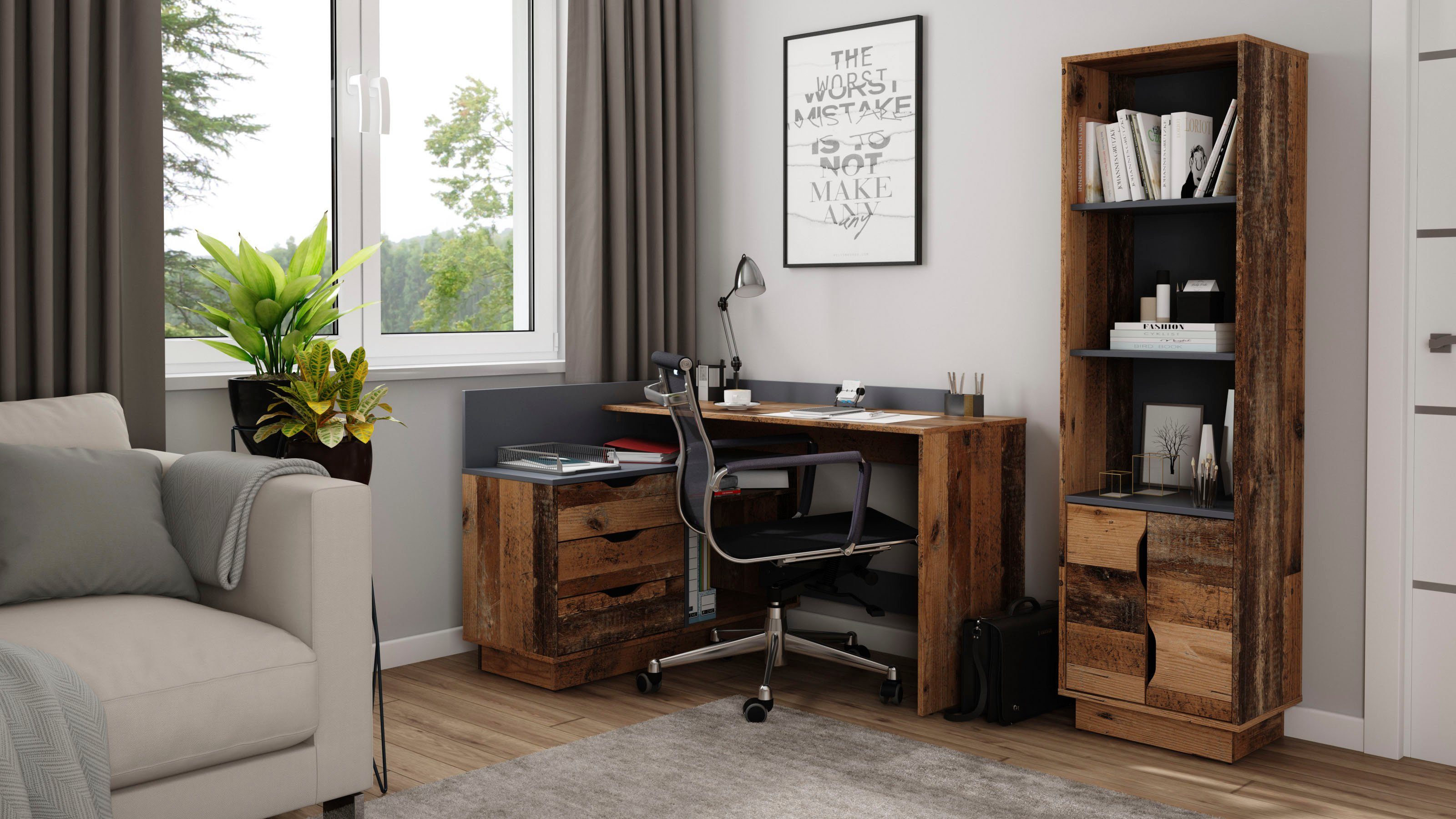 byLIVING Hoekbureau Bern met veel opbergruimte, breedte 129 cm, rechts of links monteerbaar
