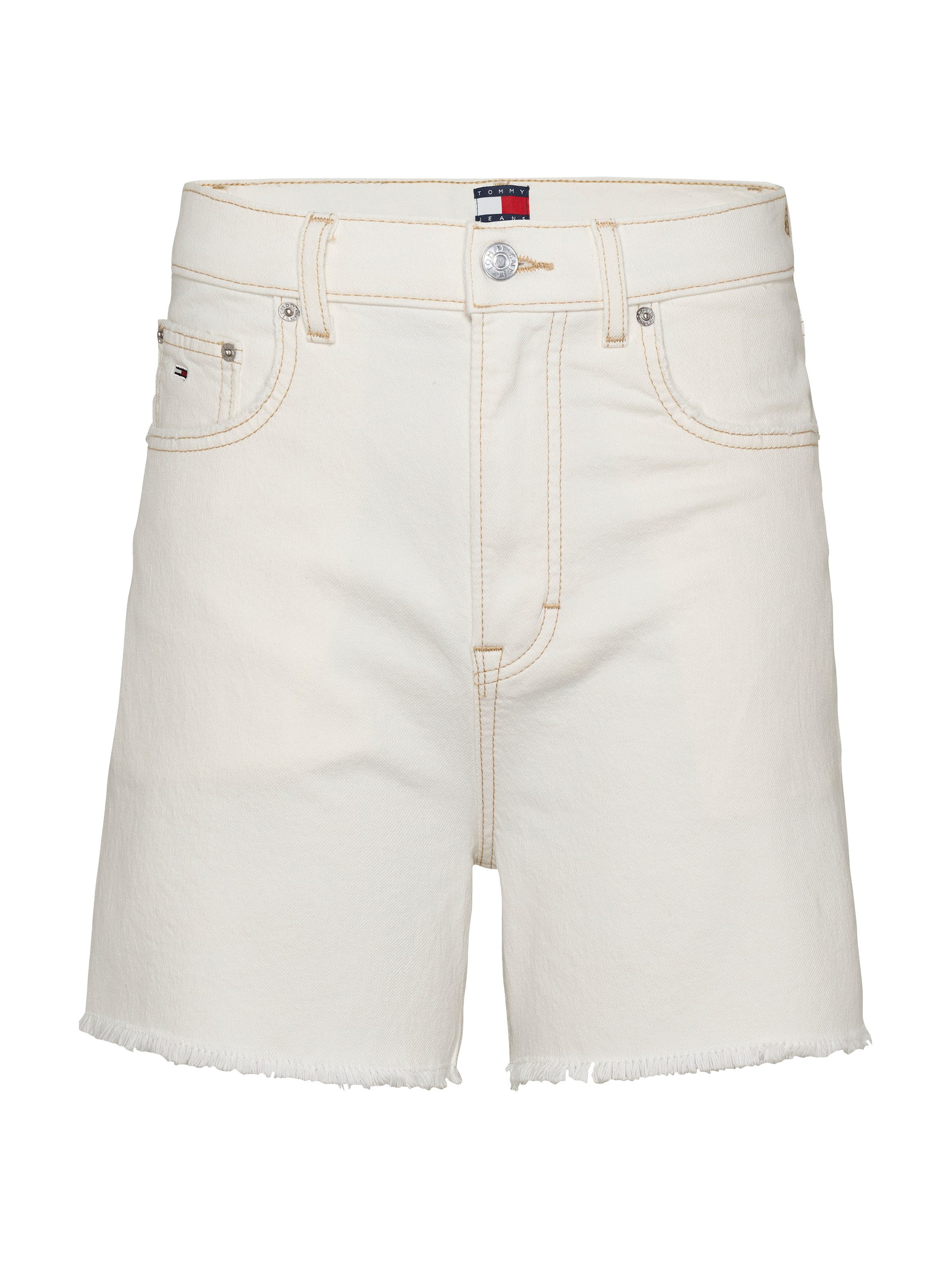 TOMMY JEANS Short MOM SHORT BI8194 met logo-badge, rafelige rand