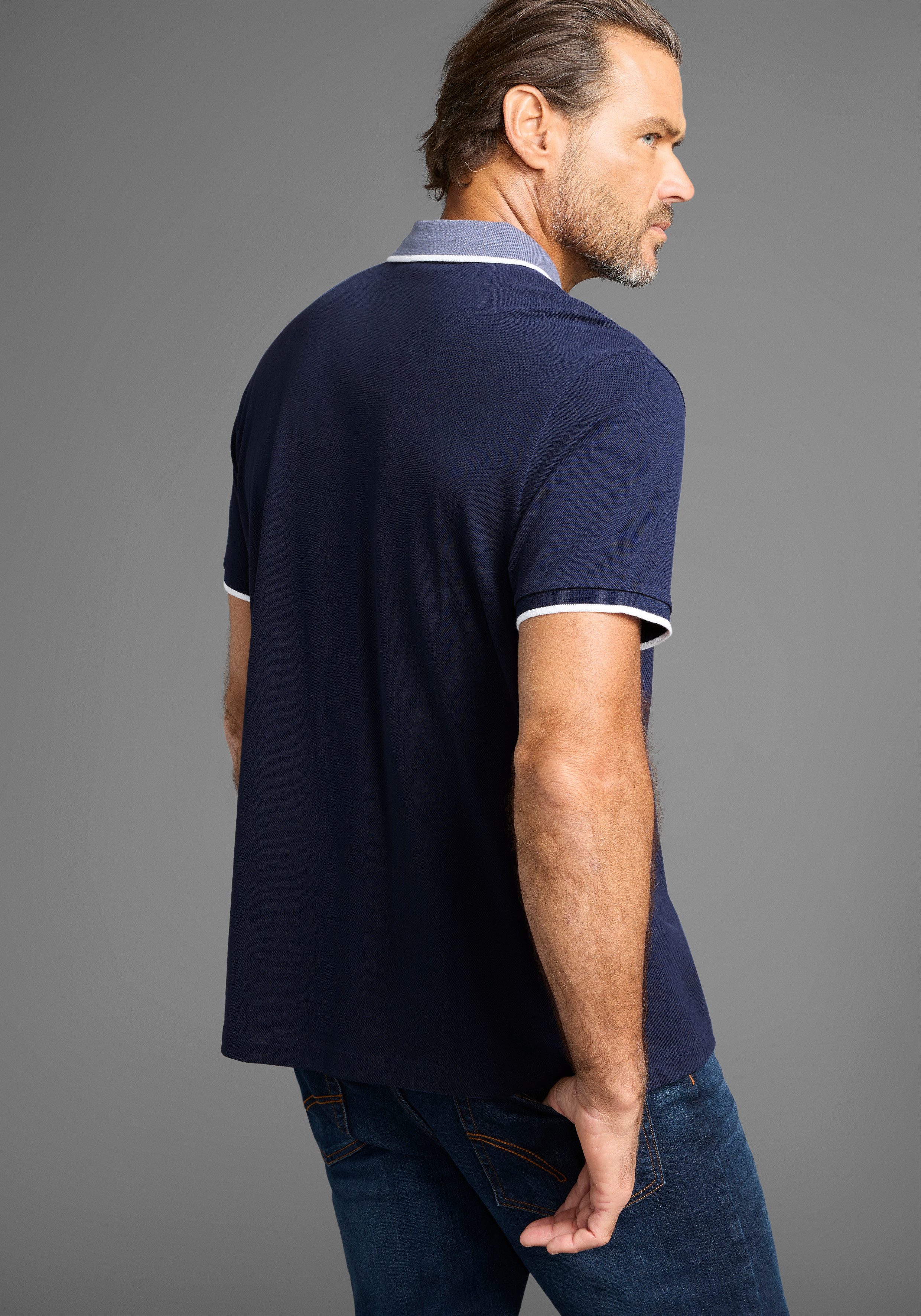 Man's World Poloshirt met borstprint, gemêleerd materiaal