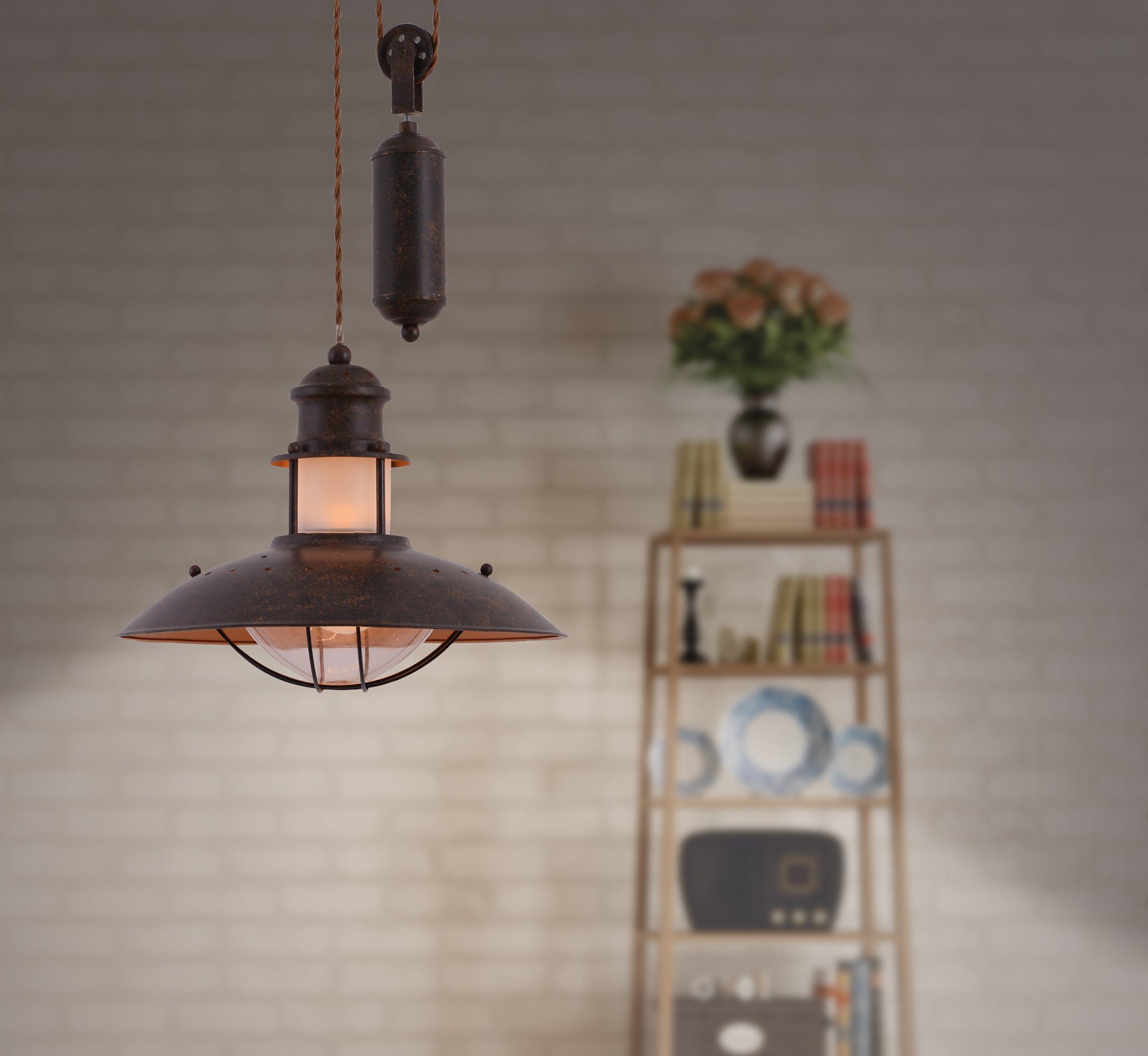 näve Hanglamp Cottage excl. 1x e27 max. 40 w, trekhanger, kleur: bruin (1 stuk)