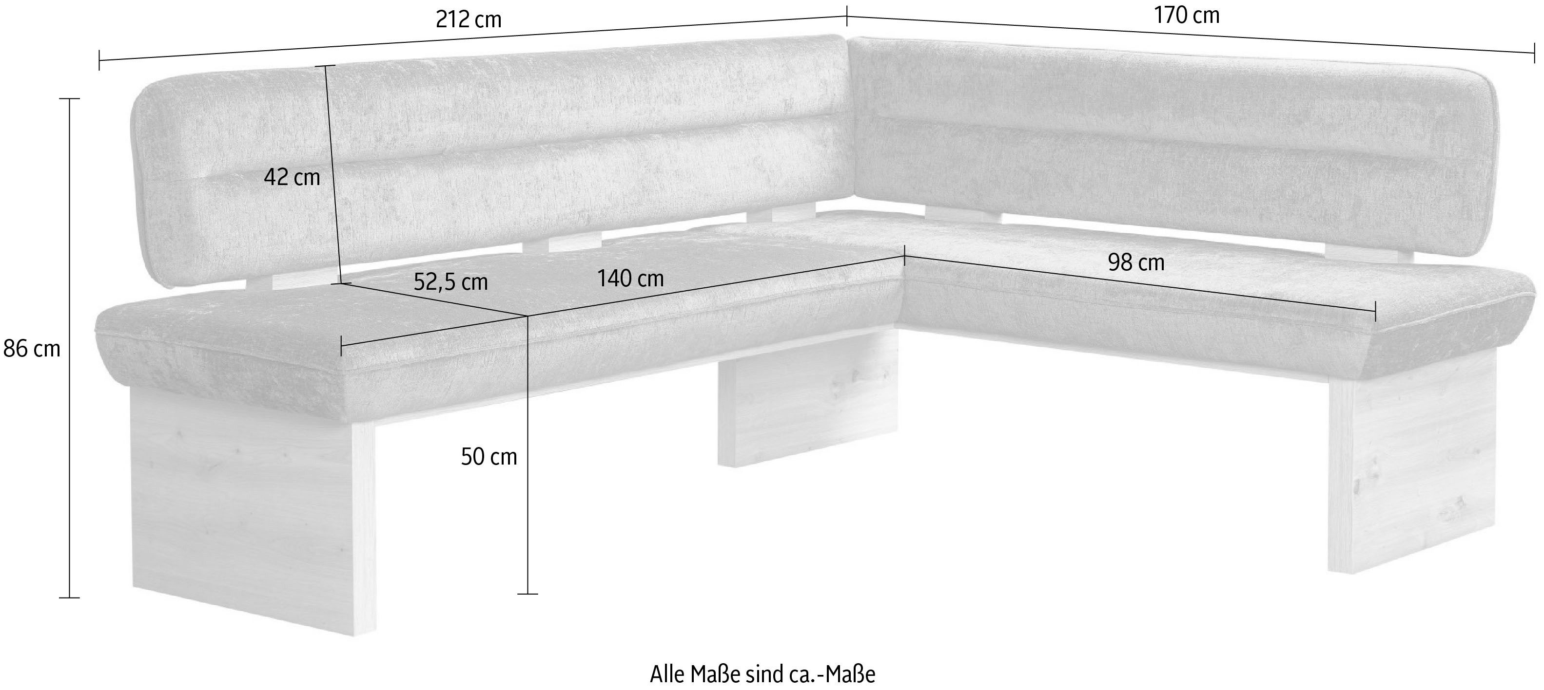 Home affaire Hoekbank Louise gestoffeerde bank, eetkamerbank, keukenbank met nosag golfveren in de zitting voor meer comfort, breedte 212x170 cm