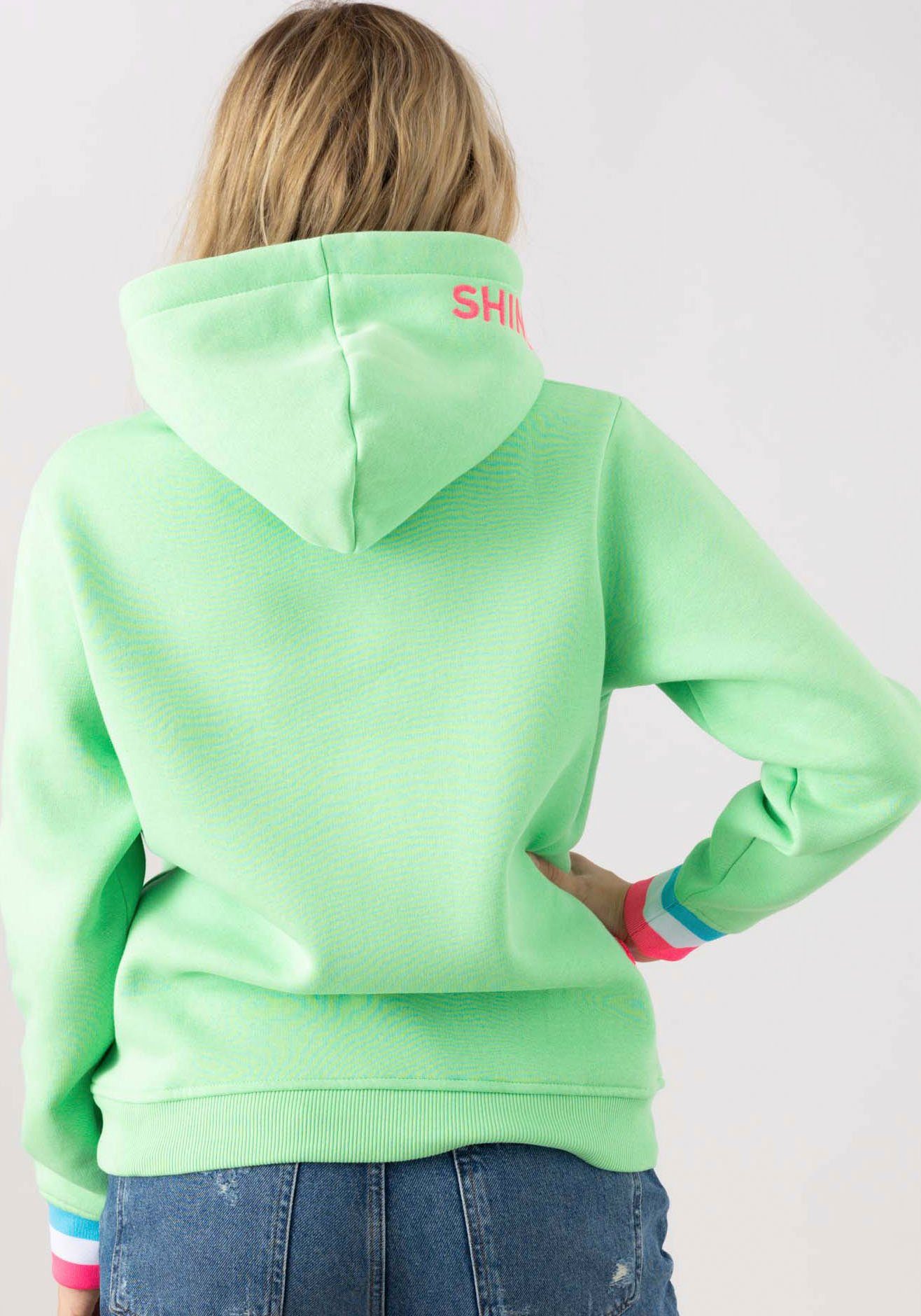 Zwillingsherz Hoodie Always Happy met smiley-print van frotté en neon details