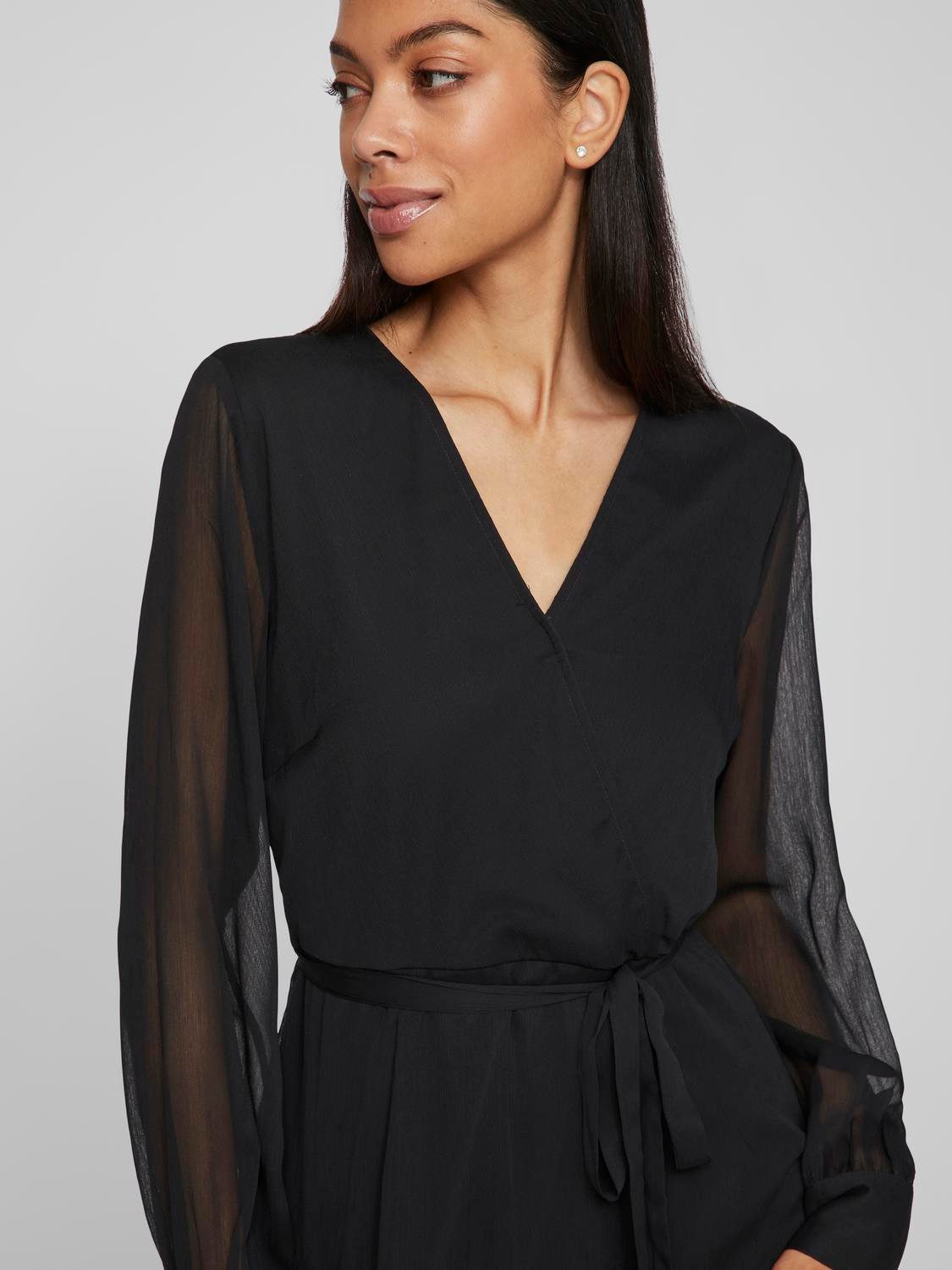 Vila Chiffon jurk VIFALIA V-NECK L S MIDI DRESS NOOS