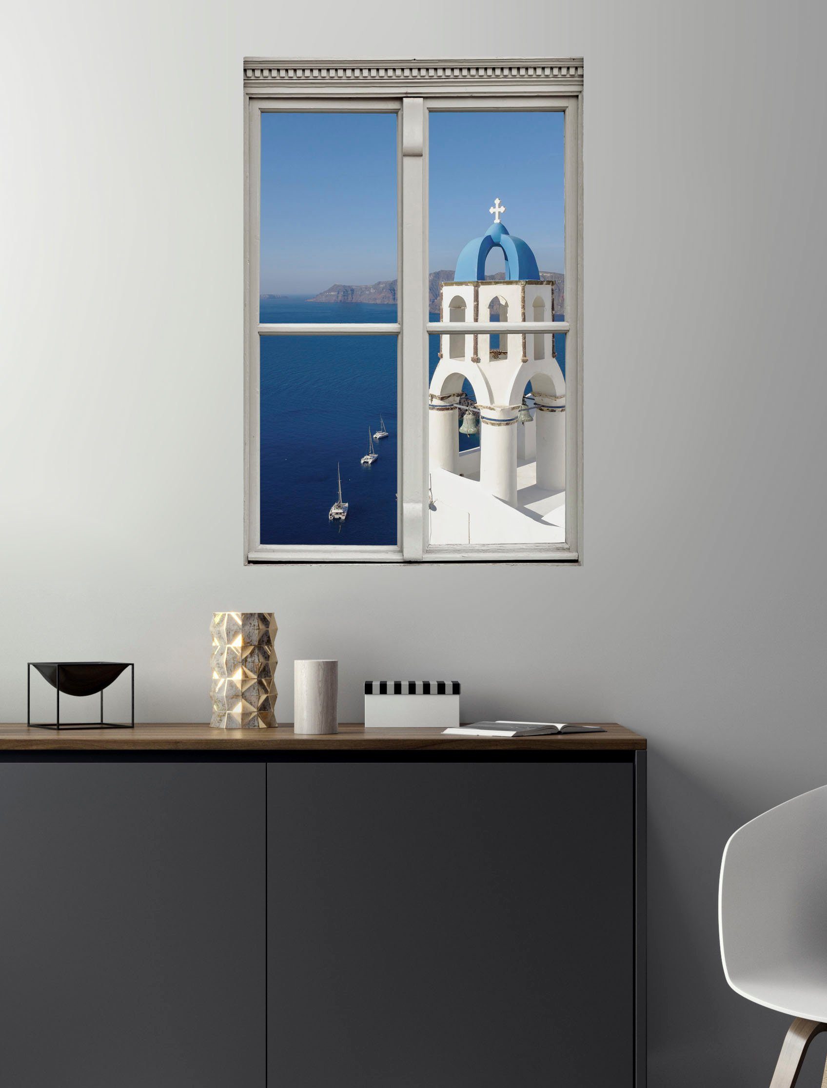 queence Wandfolie Zee Muursticker, muurdecoratie, zelfklevend, 3D, raam