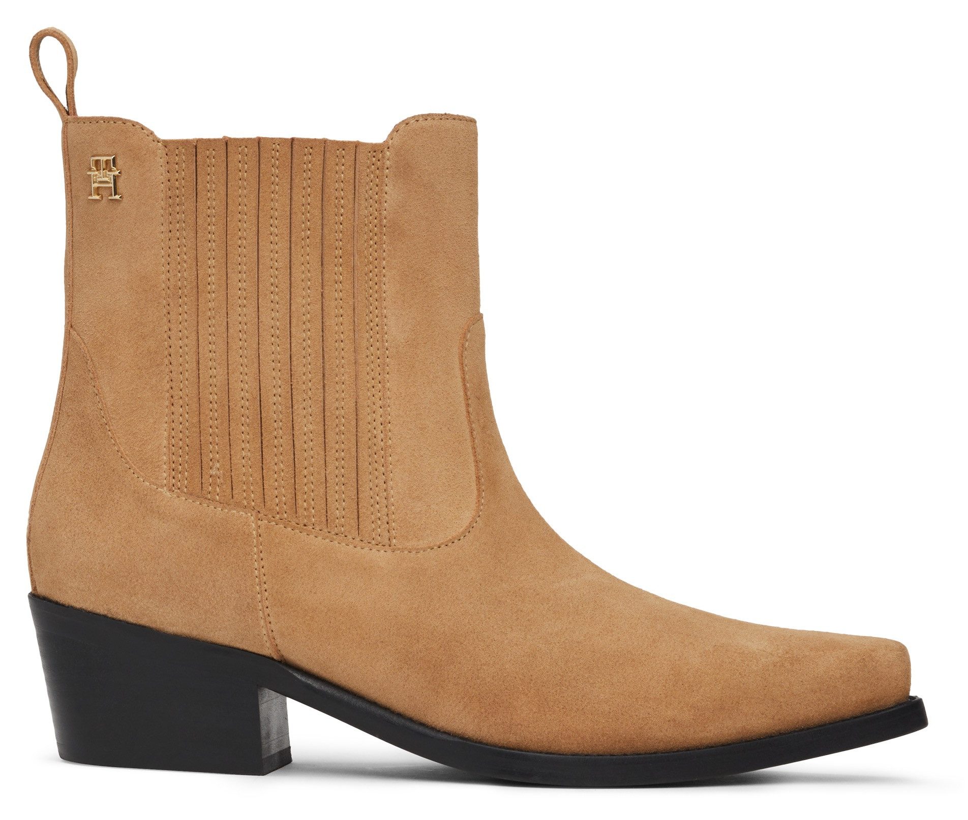 Tommy Hilfiger Cowboylaarsjes TH SUEDE COWBOY BOOT hakken, western enkellaars, enkellaars, laarzen in spitse vorm