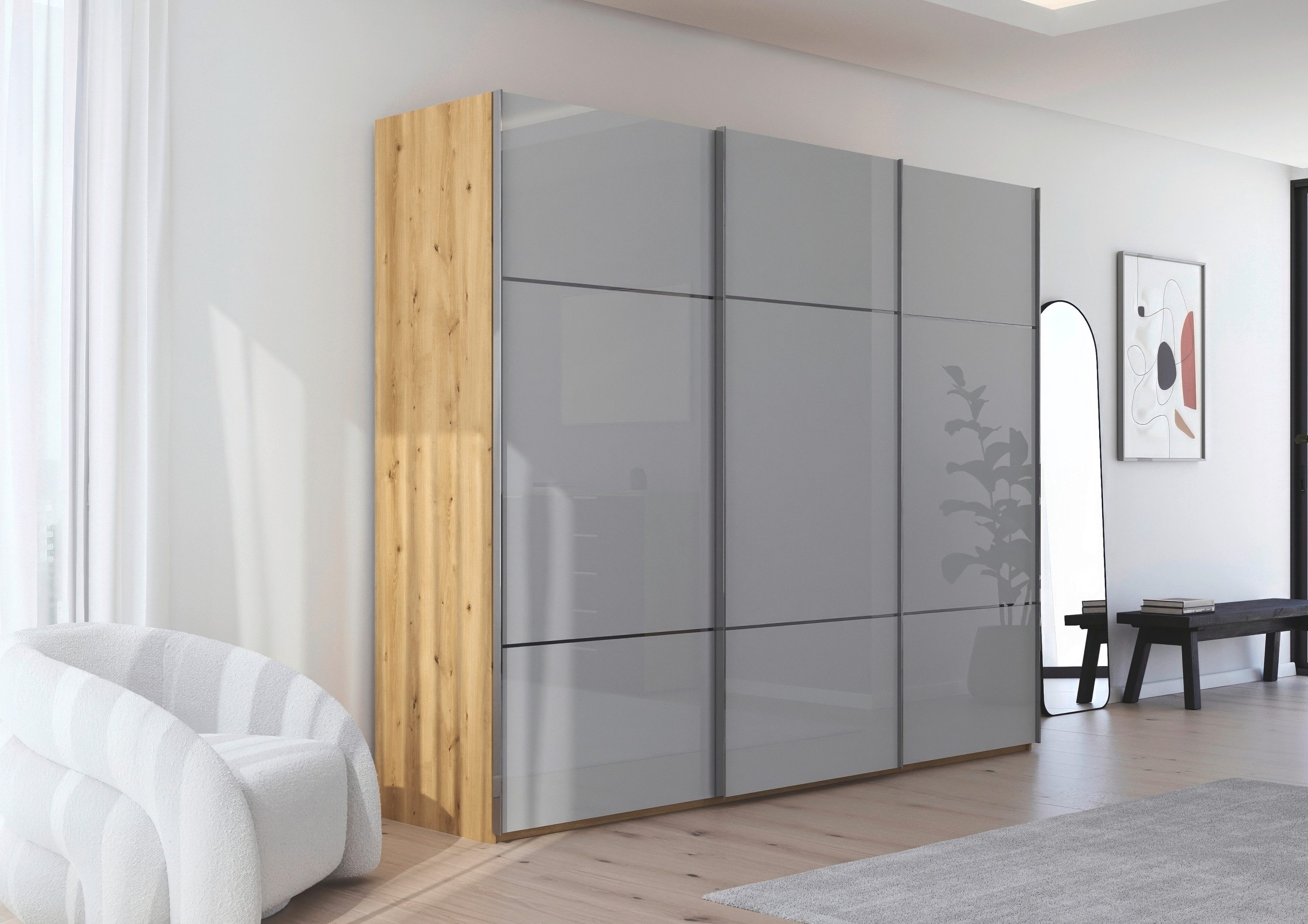 rauch Schuifdeurkast Kledingkast kast garderobe slaapkamerkast SCALE-TRIO edel drievoudig front met 2 sierlijsten glasfront made in germany