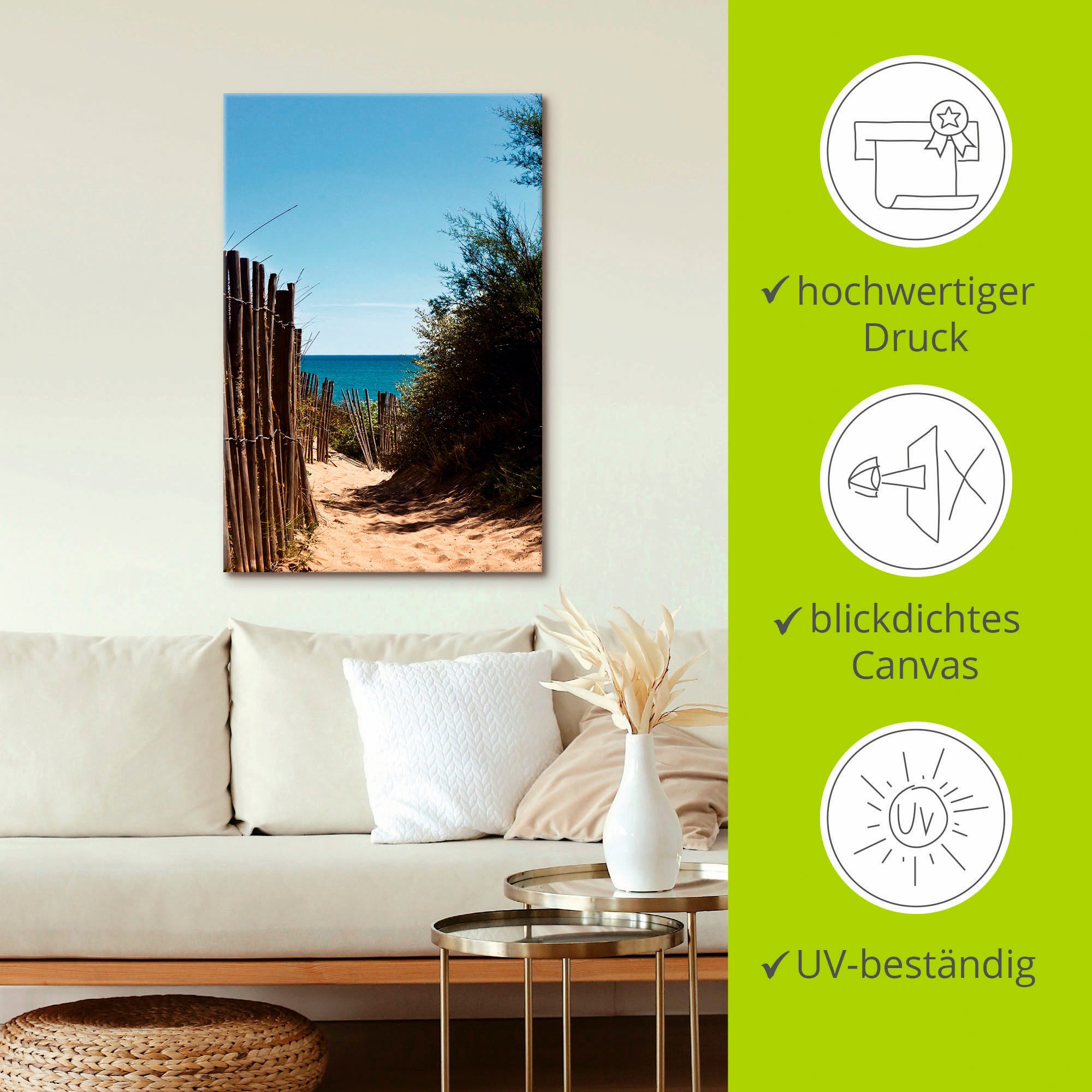 Artland Artprint op linnen Pad naar het strand van Serignan Plage