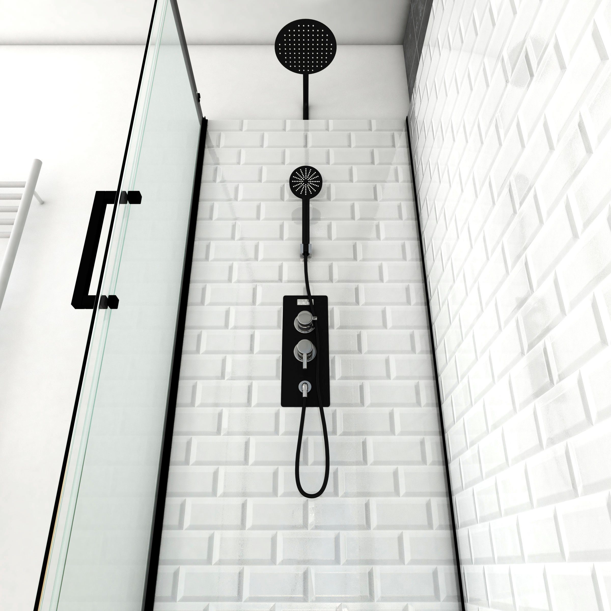 Marwell Complete douche White Stone inclusief kranen, 110 cm x 80 cm