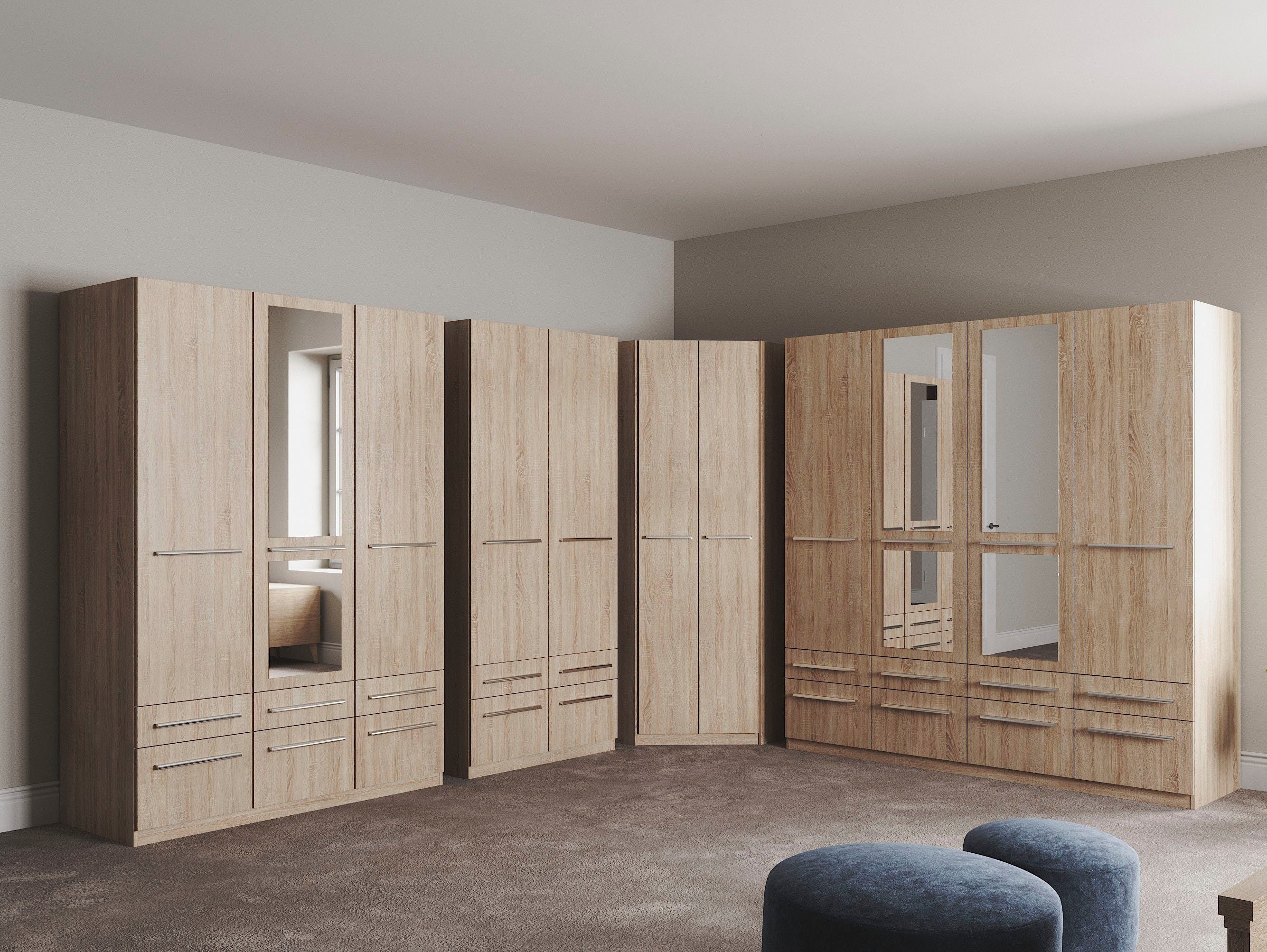 priess Kledingkast Kast garderobe waskast Barcelona in 5 breedtes veel opbergruimte, ruime lades, met spiegel, made in germany