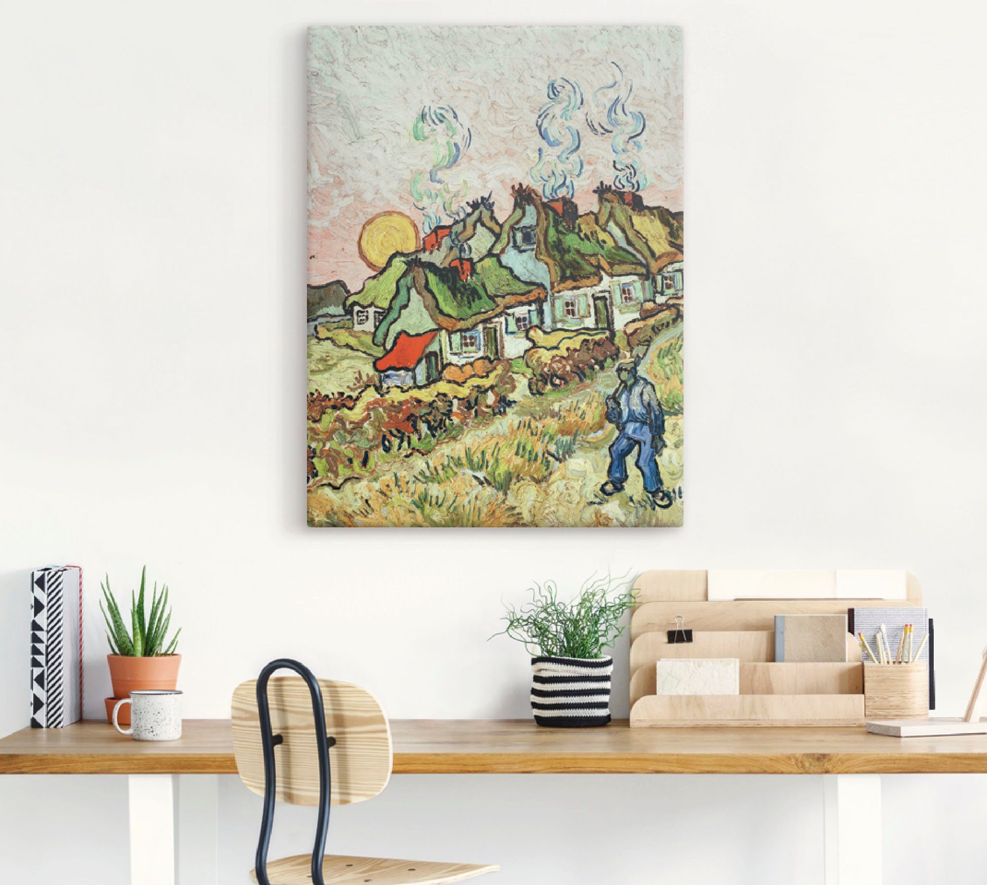 Artland Artprint op linnen Boeren huizen bij zonsondergang