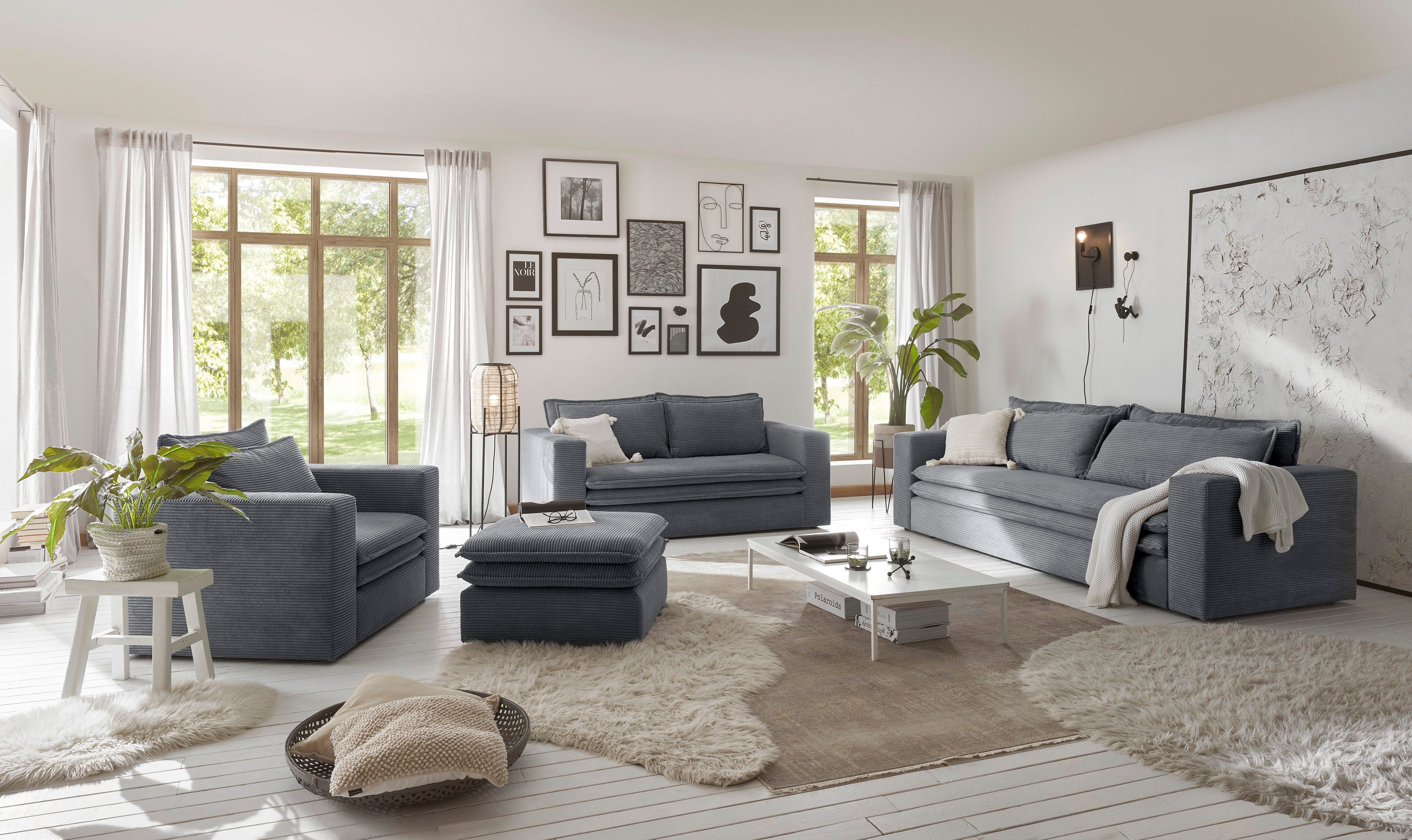 Places of Style Hocker PIAGGE Hoogwaardige cord, passend bij de fauteuil