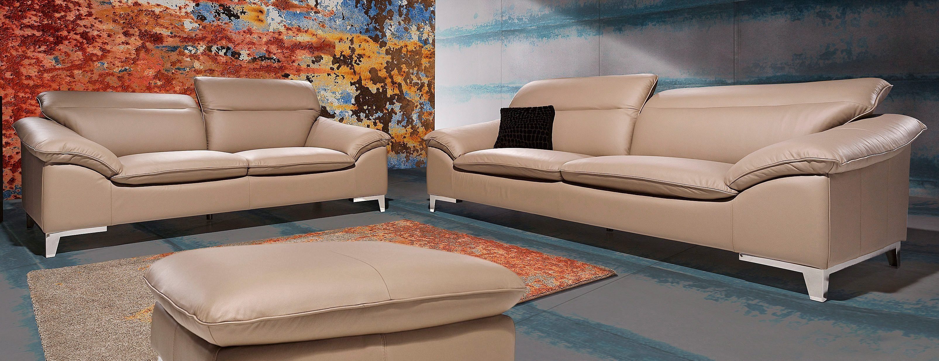 COTTA Zithoek Teresa Set: bestaand uit 3-zitsbank en hocker (set) beige, zithoeken