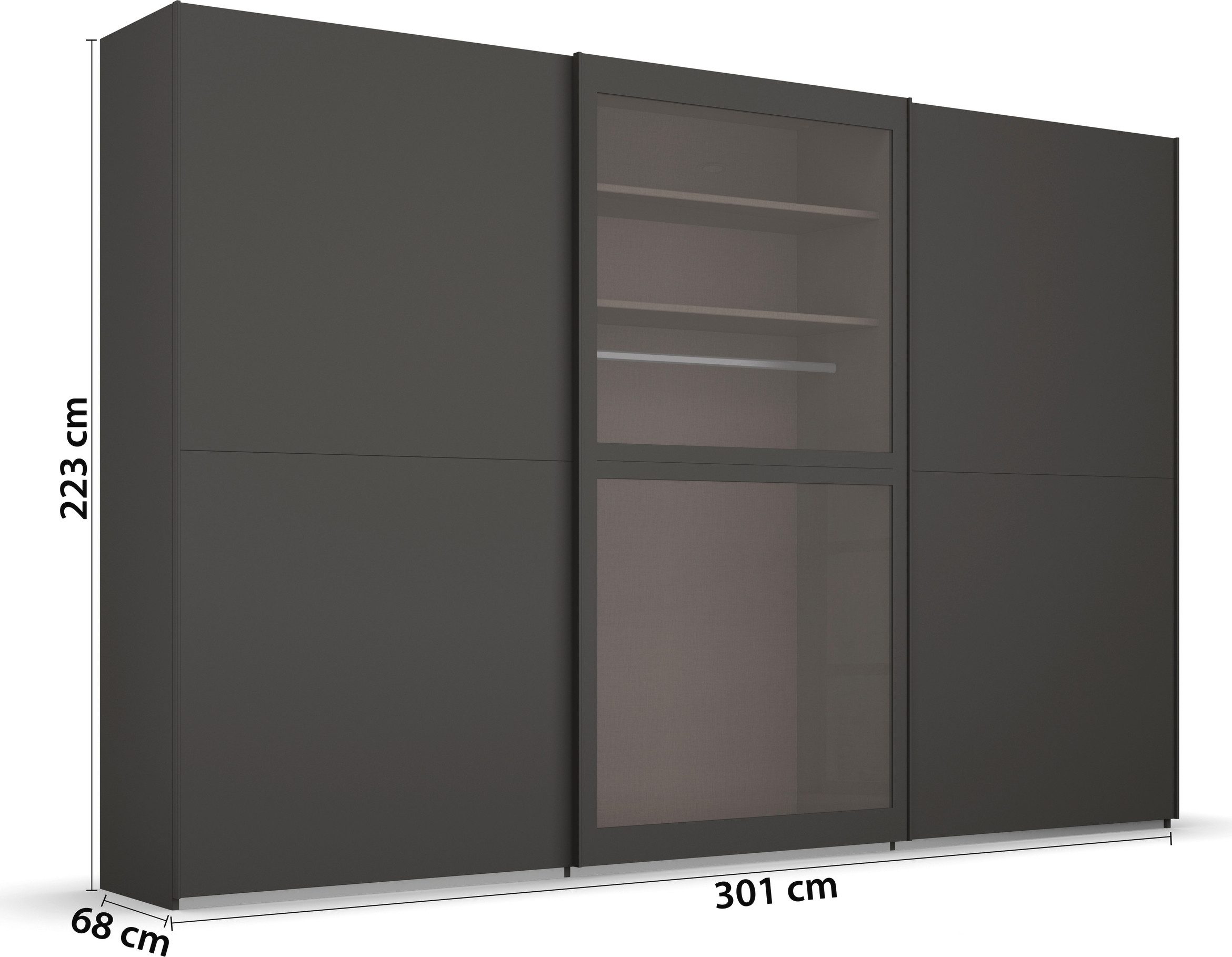 rauch Schuifdeurkast Kledingkast Kast Garderobe Slaapkamerkast LUMIS met glazen deuren van transparant grijs glas made in germany
