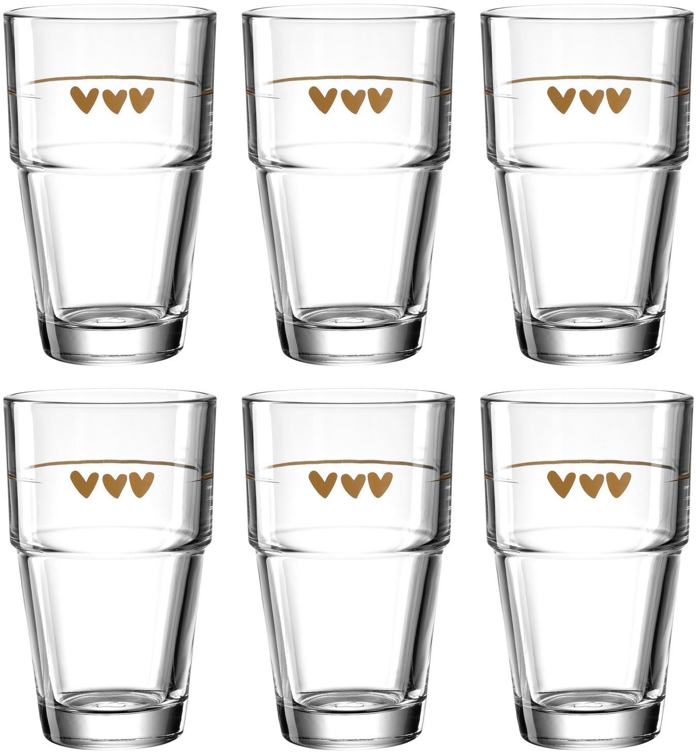 LEONARDO Latte macchiato glas Glazen-set SOLO, met hartmotief (set, 6-delig)