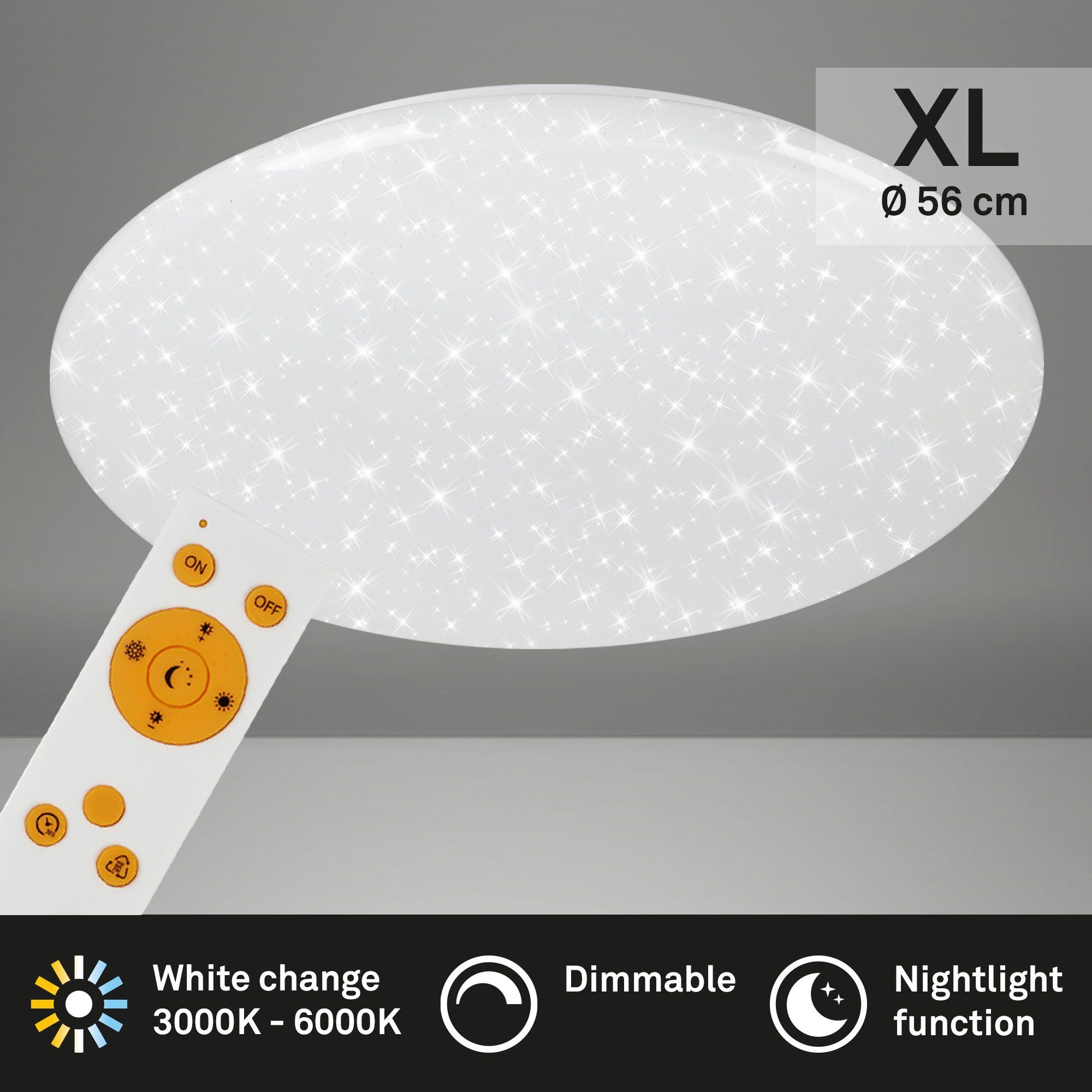 Briloner Leuchten Led-plafondlamp 3368016 VERB CCT, dimbaar via afstandsbediening, nachtlichtfunctie, wit