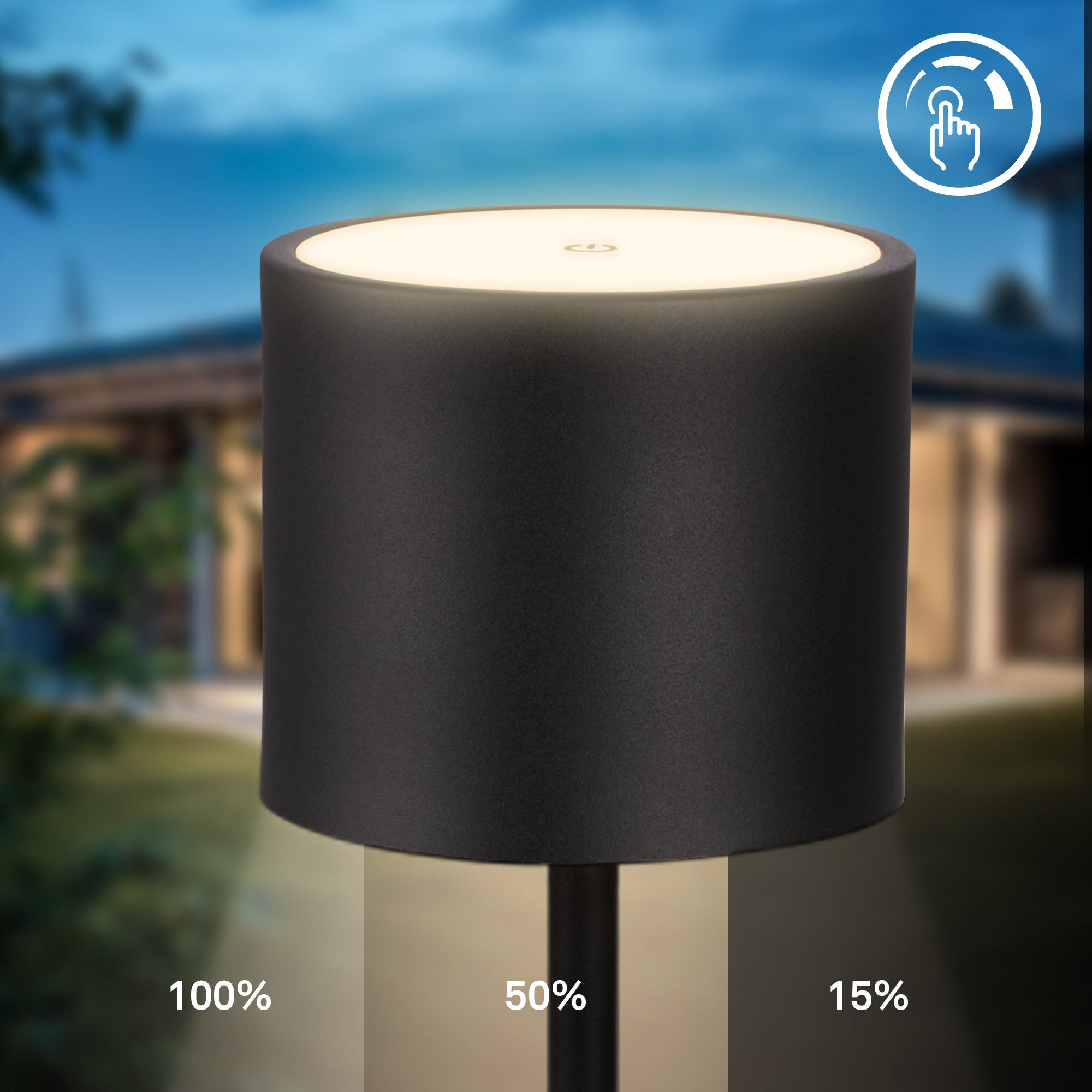 B.K.Licht Tafellamp voor buiten BK_TL1608 Accu tafellamp met oplaadstation, 3-niveau touchdimmer, IP44 (1 stuk)