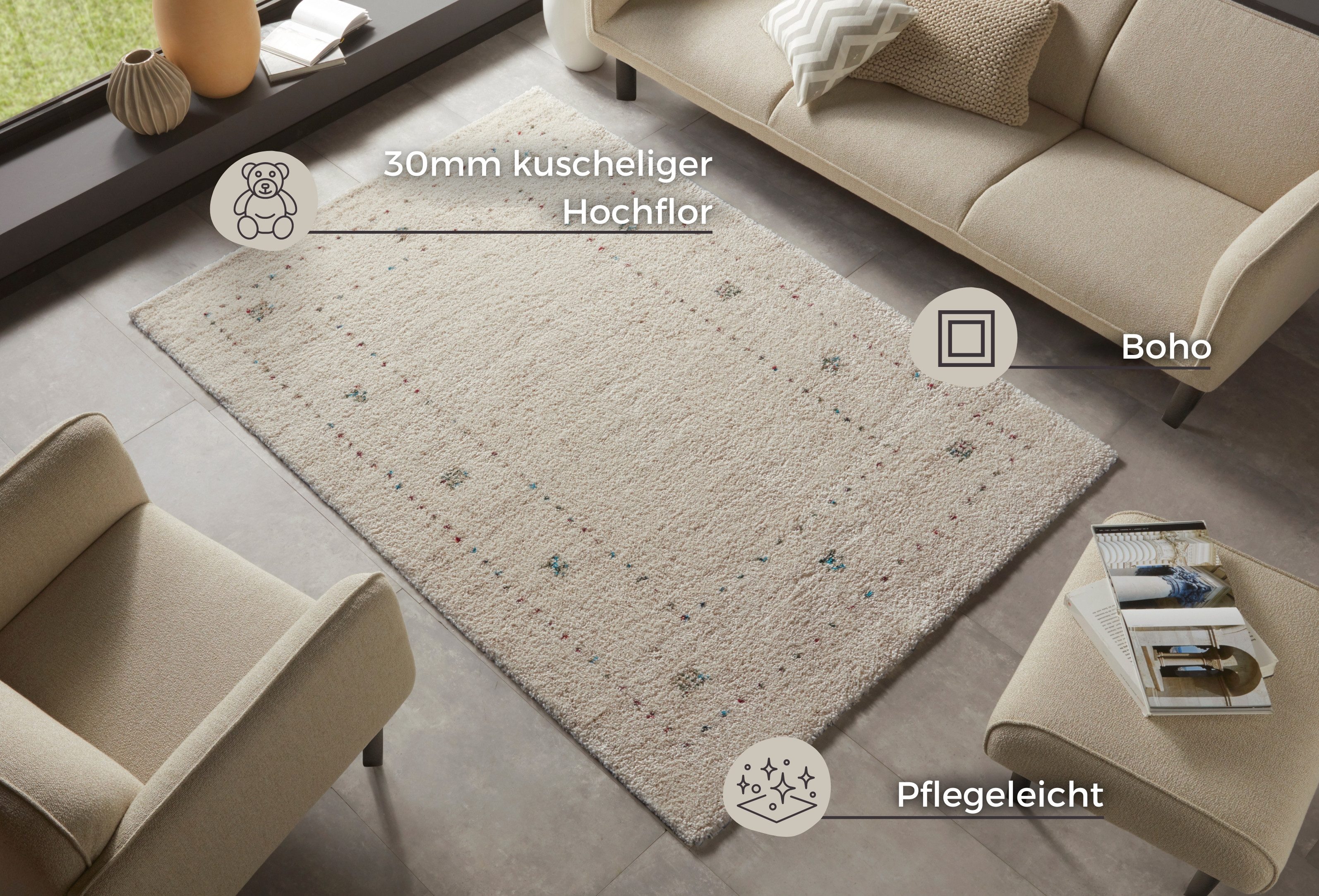 HANSE Home Hoogpolig vloerkleed Teo Shaggy, flokati, zacht, boho, woonkamer, slaapkamer, kinderkamer
