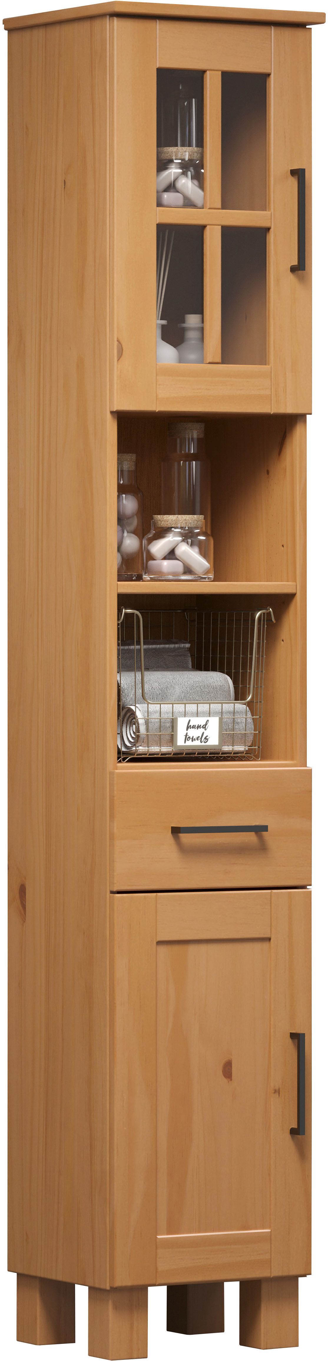 welltime Hoge kast Ulea Badkast van massief hout met lade - afmetingen (B/D/H) 33/30/180 cm (1 stuk)