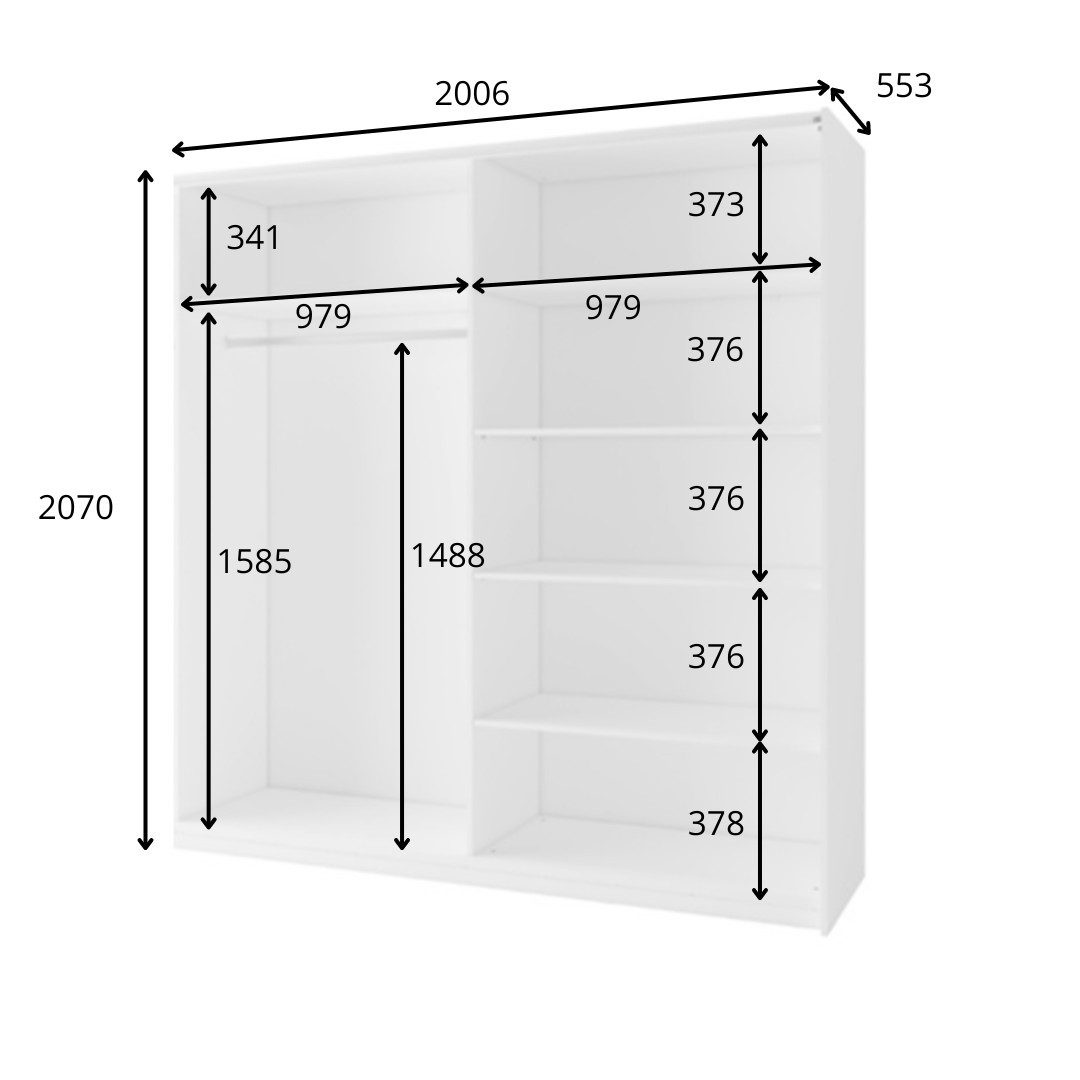 INOSIGN Kledingkast Fresno linnenkast met 5 planken en kledingstang Garderobe met 2 schuifdeuren, B/H/D 200/207/62 cm