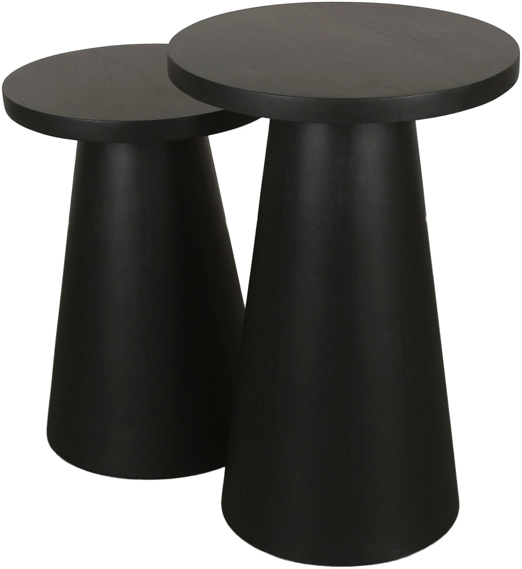 byLIVING Bijzettafel Kegel uit massief hout in zwart of white wash, verschillende maten (set)