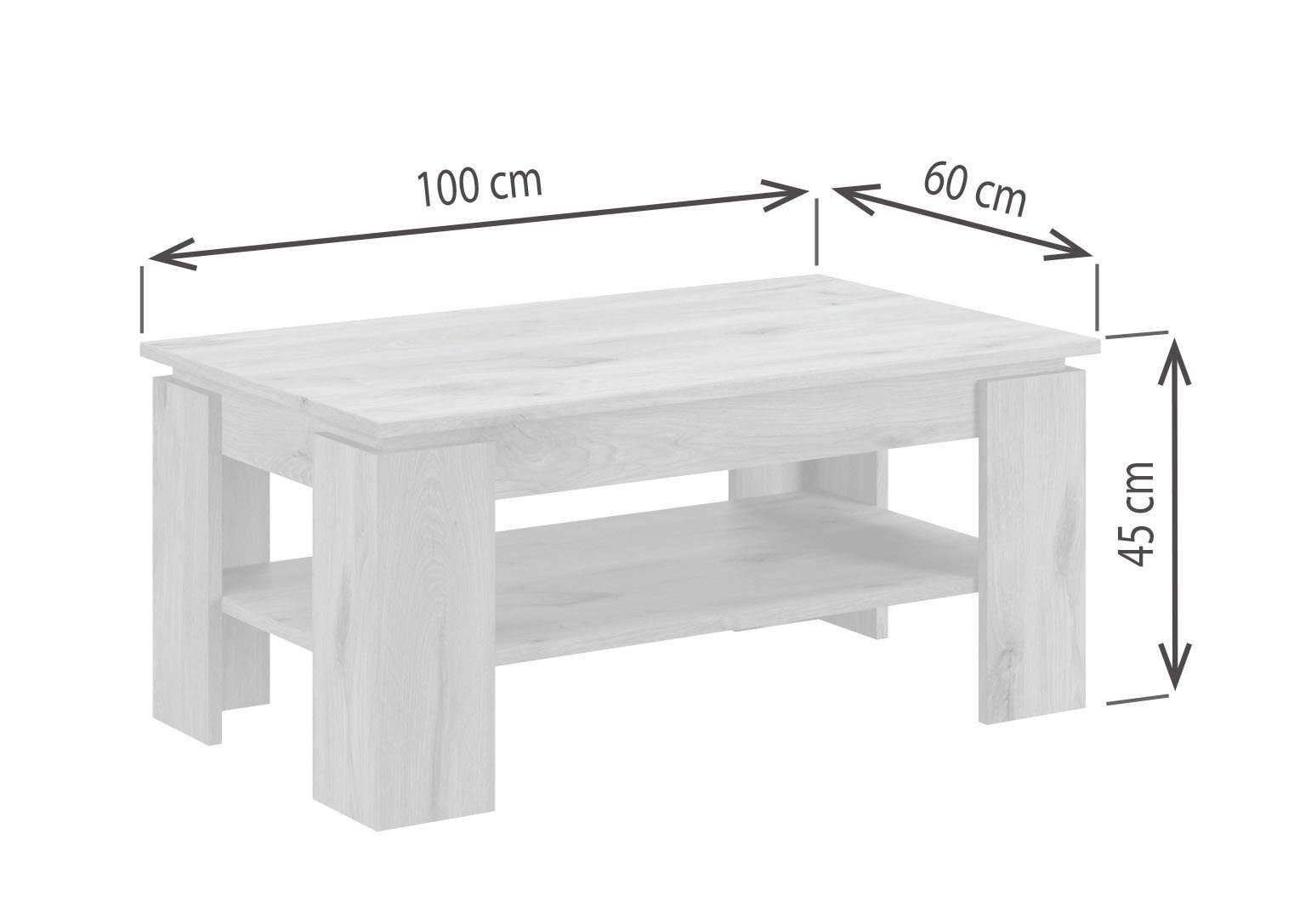 INOSIGN Salontafel Kalmar, rechthoekig, 100 x 60 cm, 1 Plank Salontafel, bijzettafel, koffietafel, woonkamer tafel, coffee table