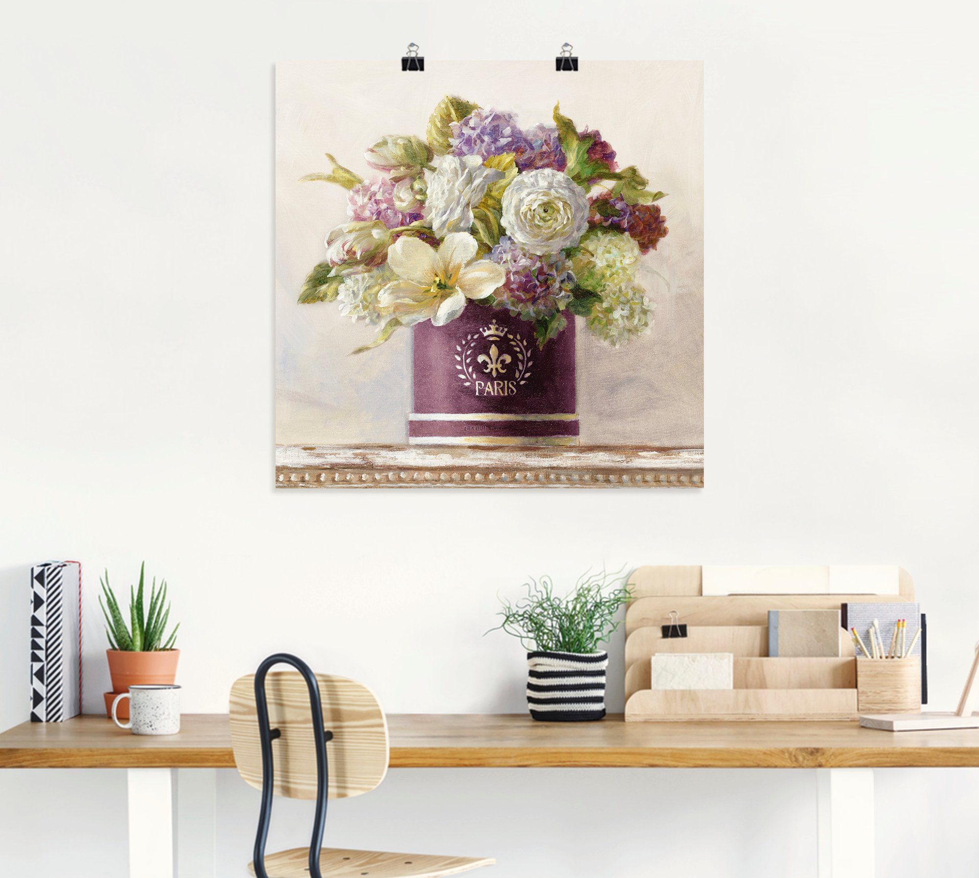 Artland Artprint Tulpen in Auberginer hoedendoos als artprint op linnen, poster in verschillende formaten maten