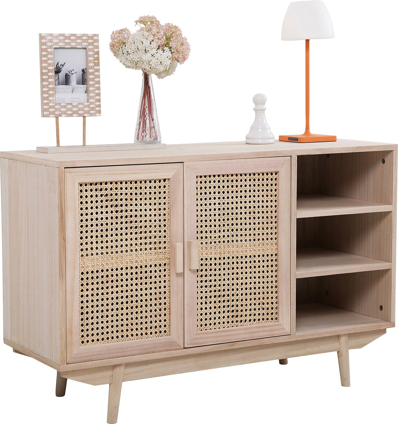 SalesFever Dressoir kast met deurfronten van rietweefsel, weens weefsel