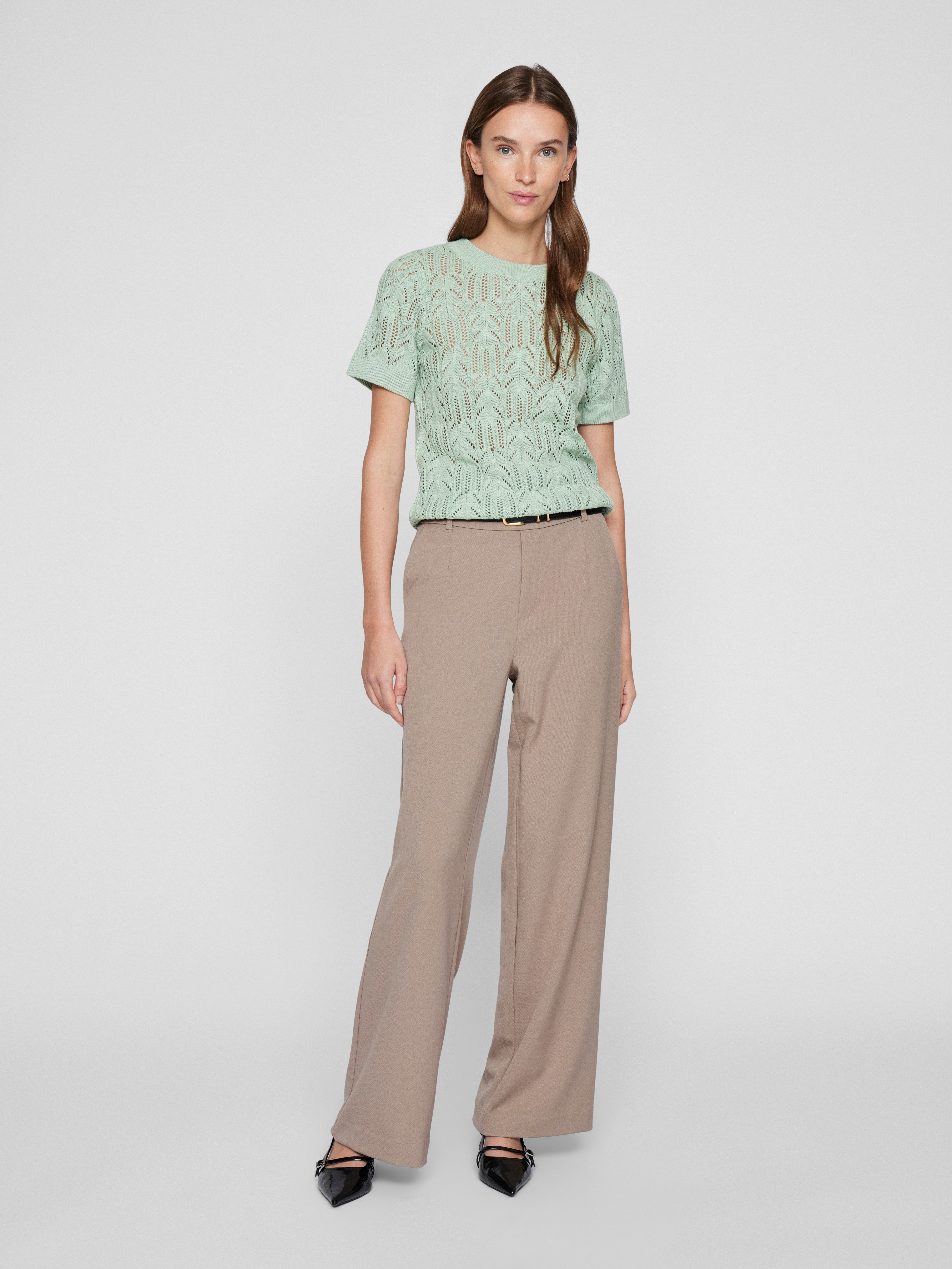 Vila Trui met korte mouwen VICOTTI S/S O-NECK KNIT TOP - NOOS