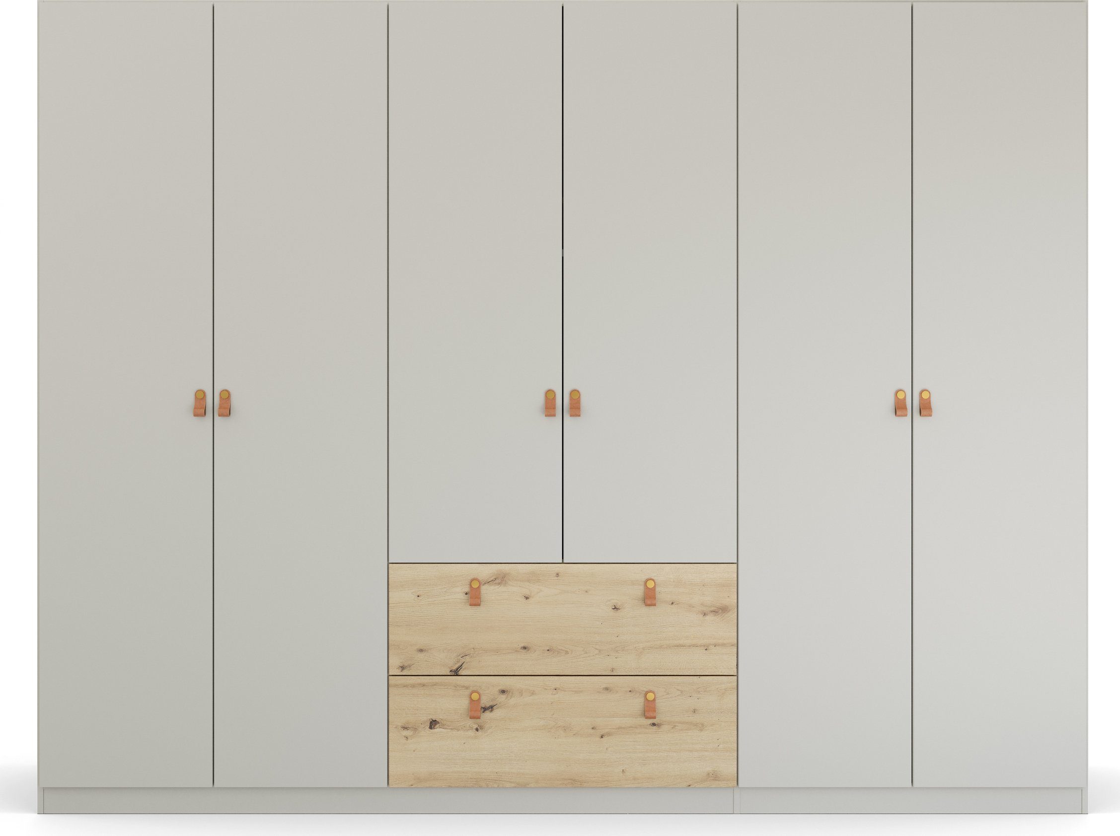 rauch Draaideurkast Homey by Quadra Spin met cognacbruine leren greeplussen, laden in eiken-decor