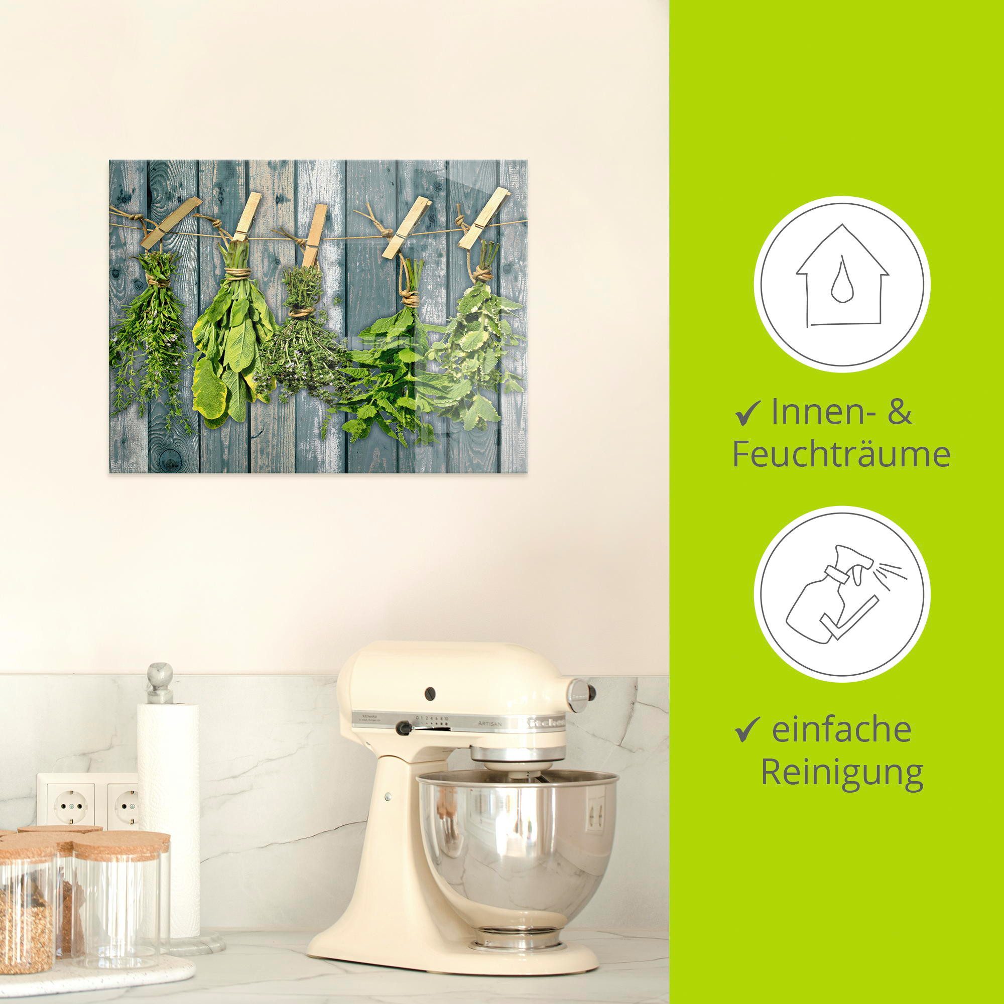 Artland Print op glas Kruiden met hout-look