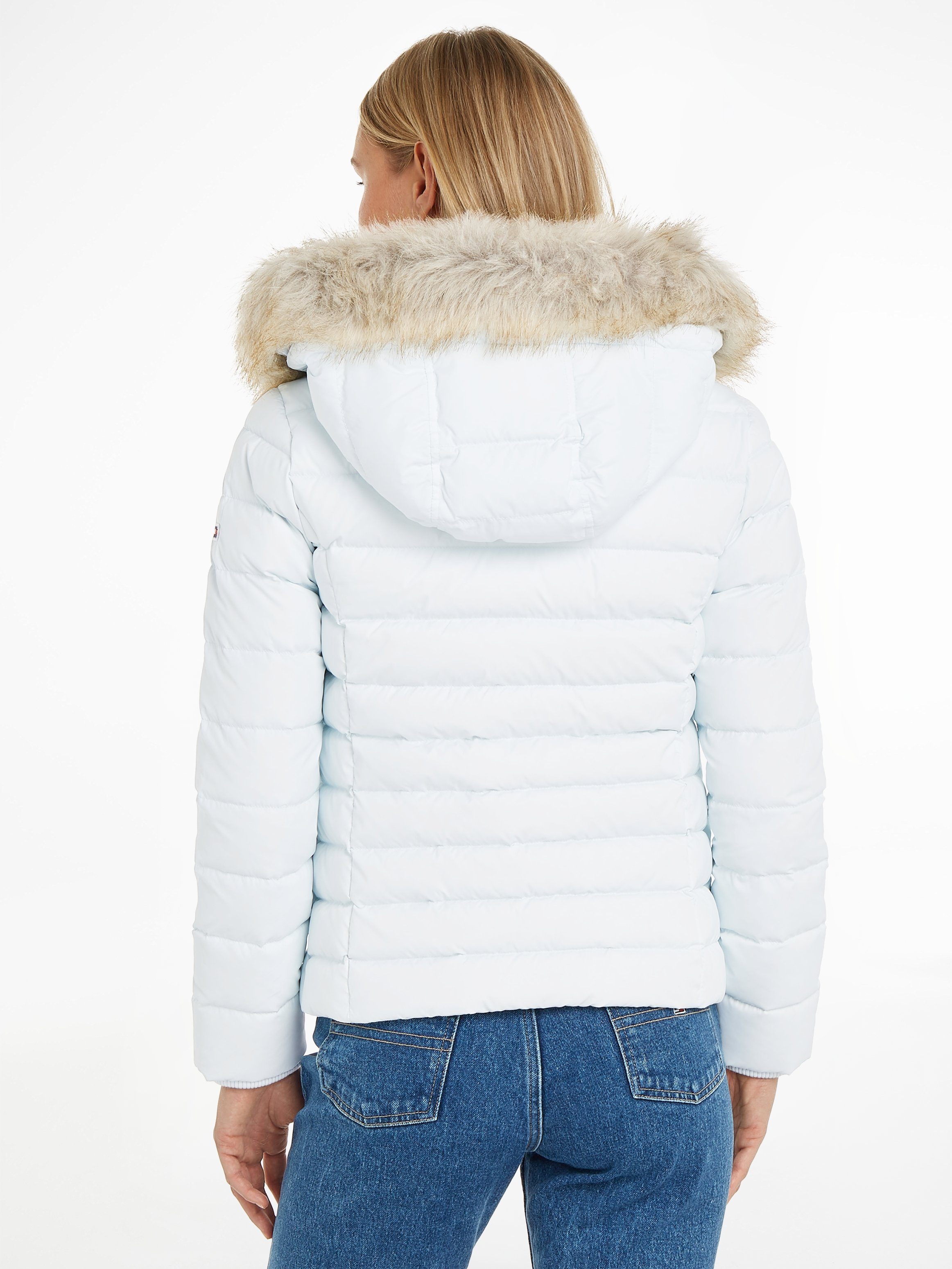 TOMMY JEANS Donsjack BASIC HOODED DOWN JACKET met imitatiebont aan de capuchon & tommy jeans-merklabel