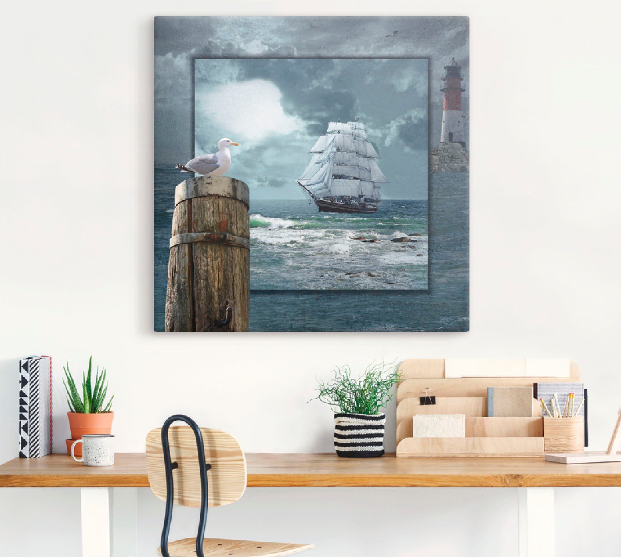 Artland Artprint Maritieme collage met zeilschip als artprint op linnen, poster, muursticker in verschillende maten