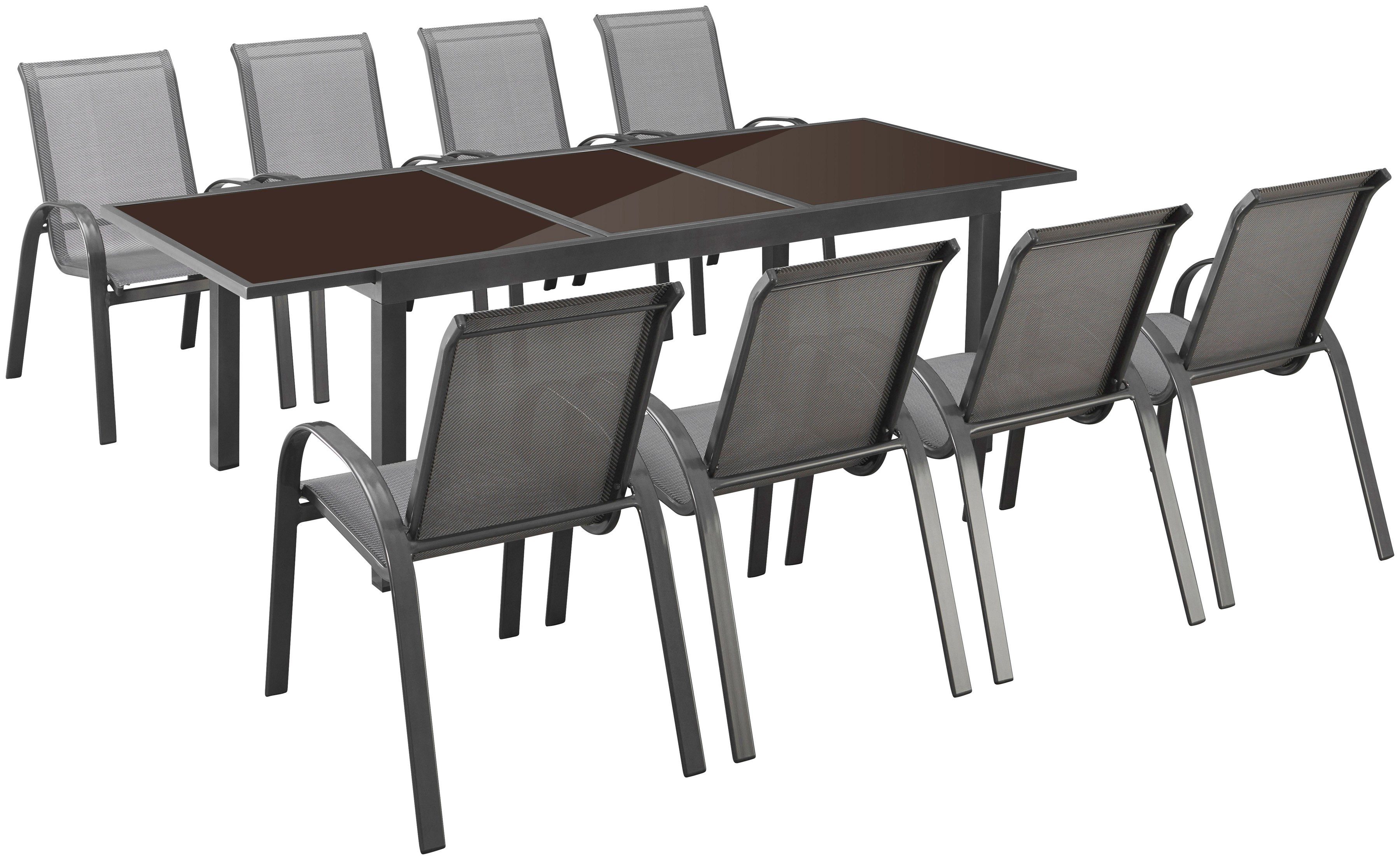 MERXX Tuin-eethoek Amalfi, TOPSELLER! gepoedercoat aluminium, 100% polyester, geschikt voor 8 personen (9-delig)