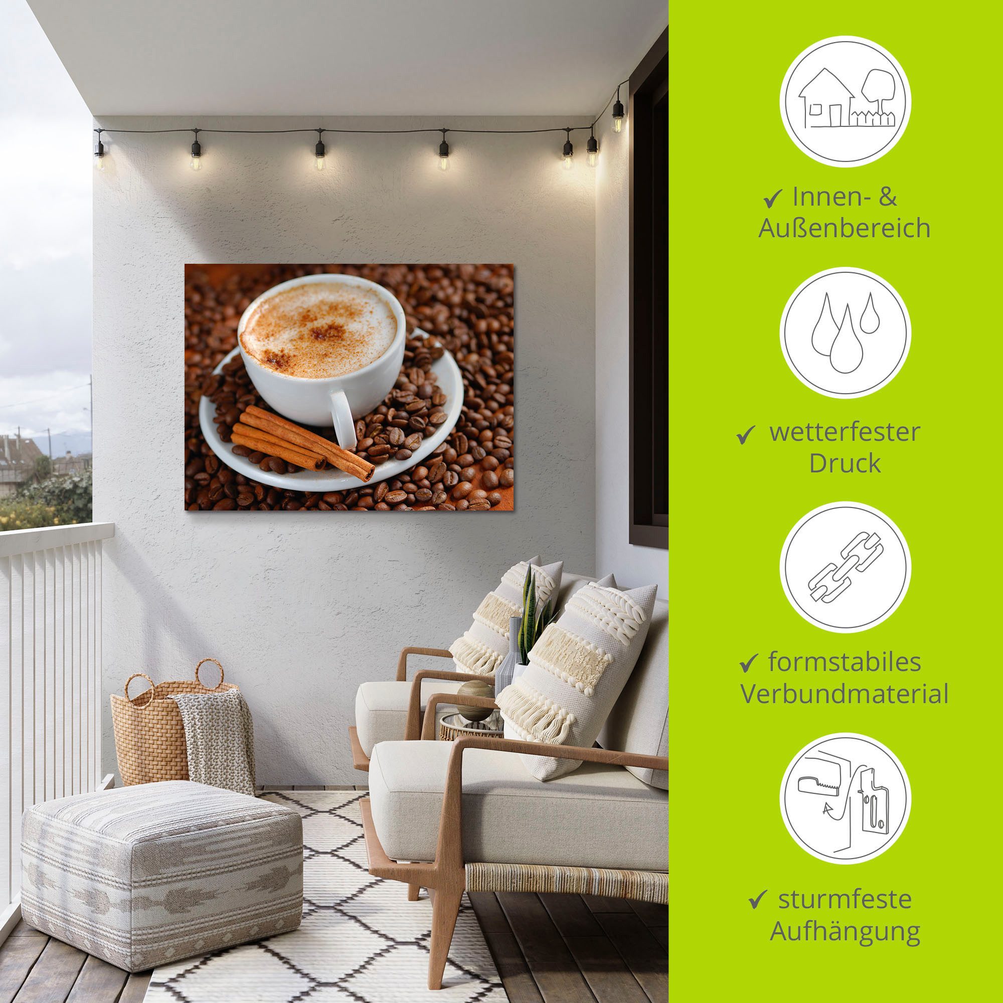 Artland Artprint Cappuccino - koffie als artprint van aluminium, artprint op linnen, muursticker, verschillende maten