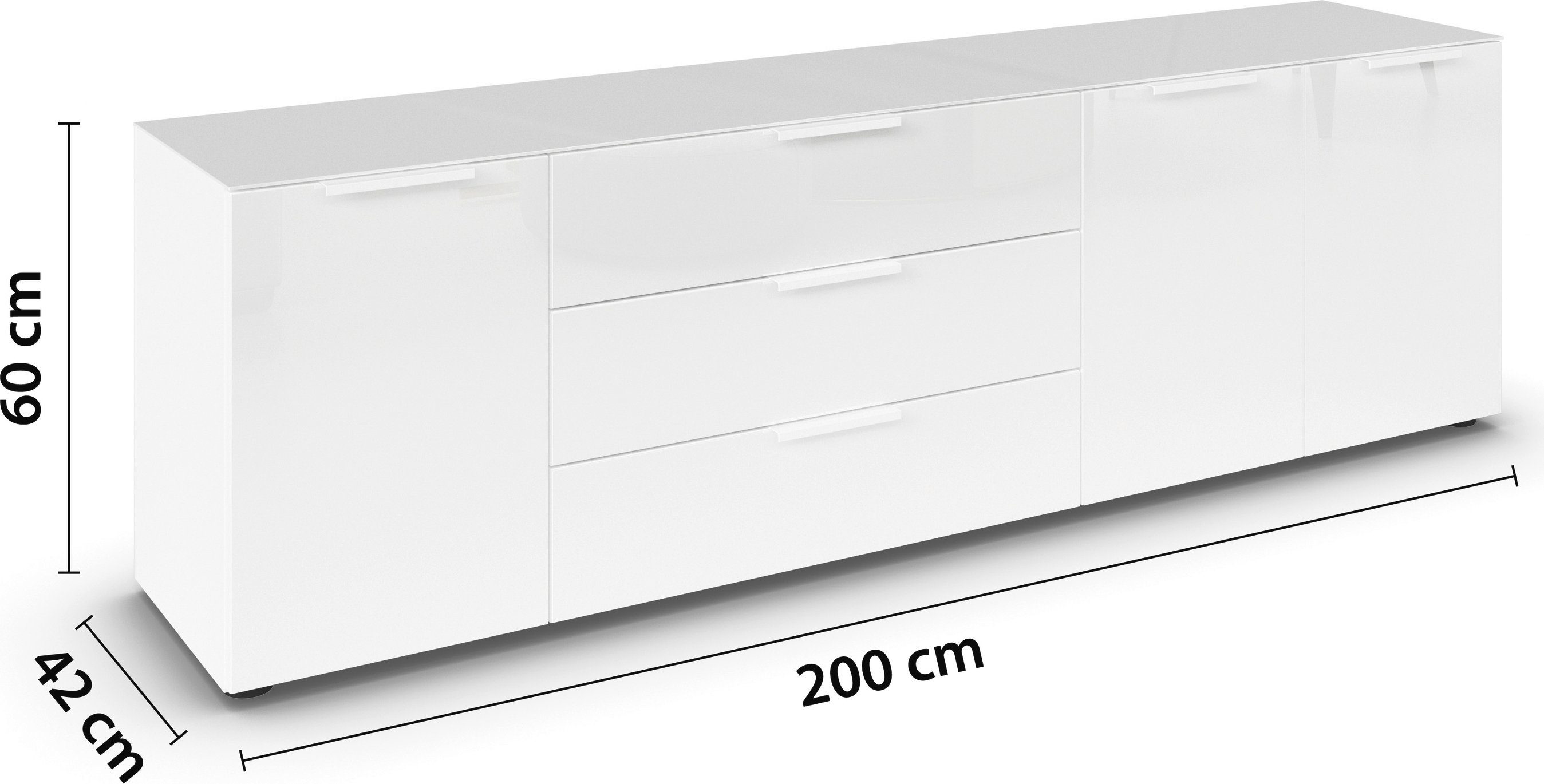 rauch Kast met laden en deuren Flipp 3-deurs, 3 lades, soft-close functie, bovenblad en glazen front