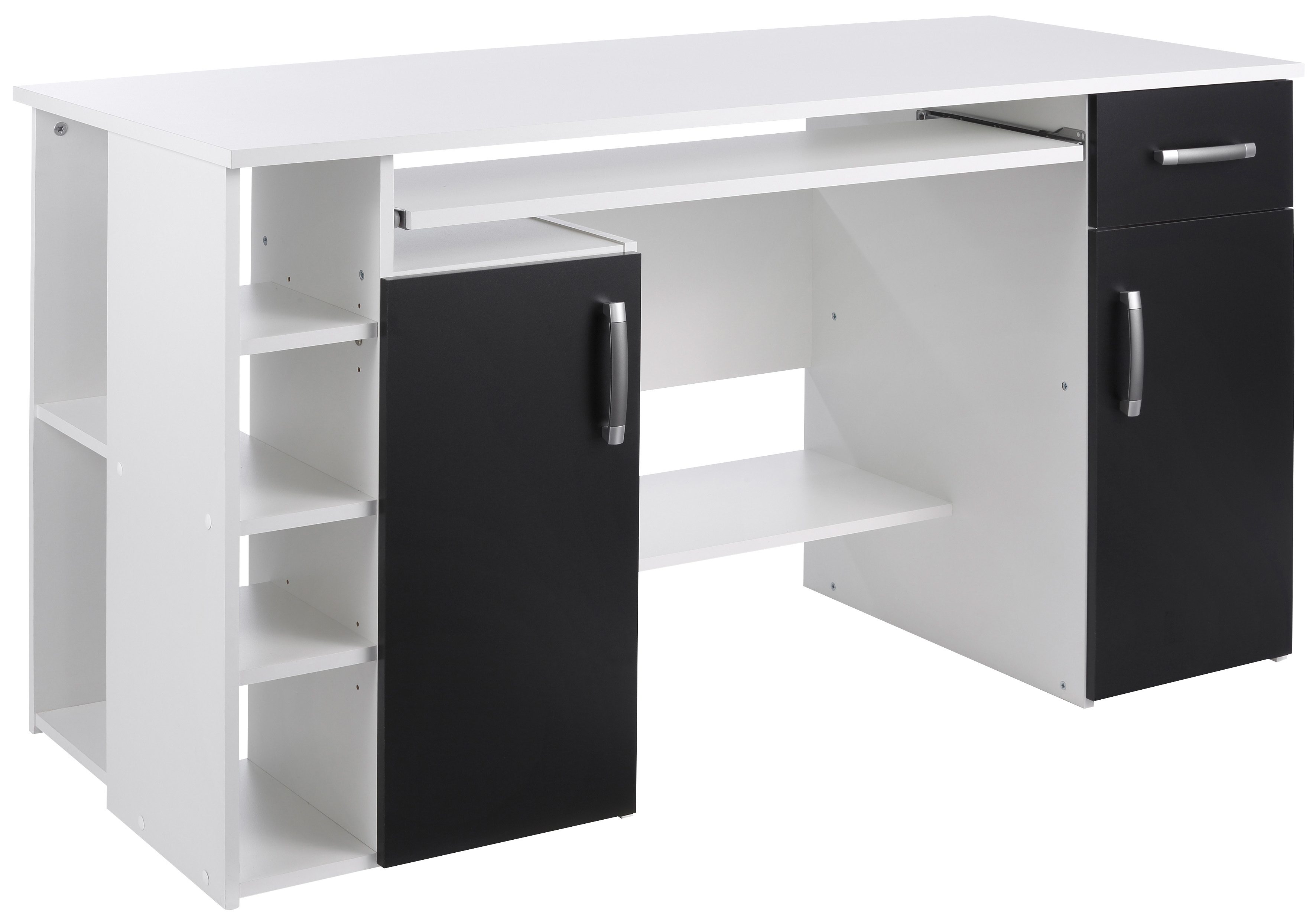 VOGL Möbelfabrik Bureau Tim met zijopen vakken & toetsenborduitrekking, Printerstandaard, 1 lade, breedte 138 cm, gemaakt in Duitsland