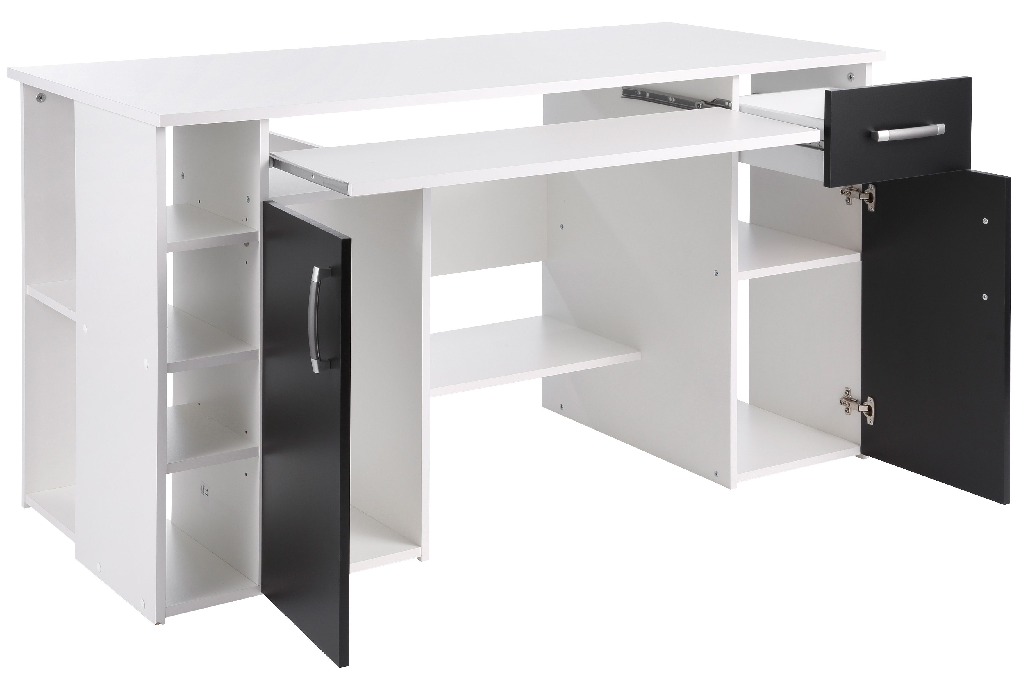 VOGL Möbelfabrik Bureau Tim met zijopen vakken & toetsenborduitrekking, Printerstandaard, 1 lade, breedte 138 cm, gemaakt in Duitsland