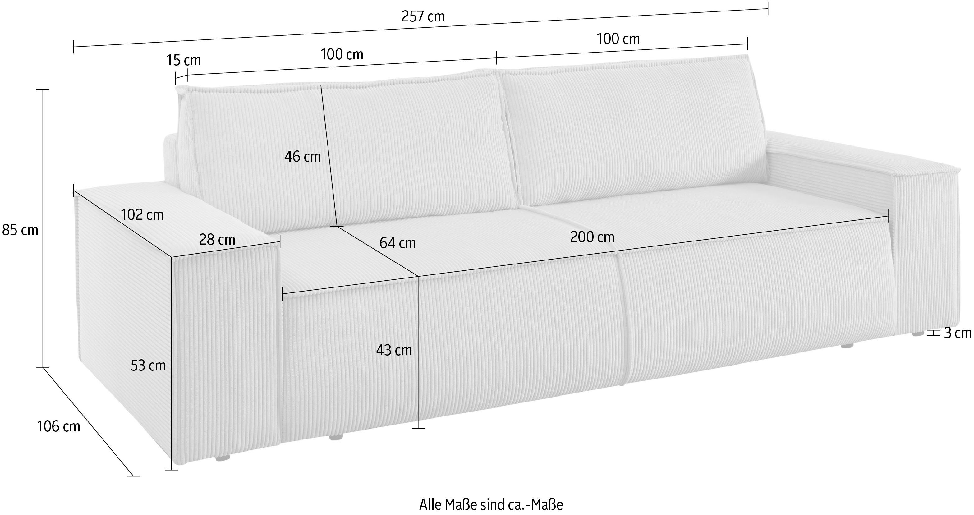Home affaire 3-zitsbank SHERWOOD slaapbank (257 cm) ribfluweel, velours, vintage lederlook
