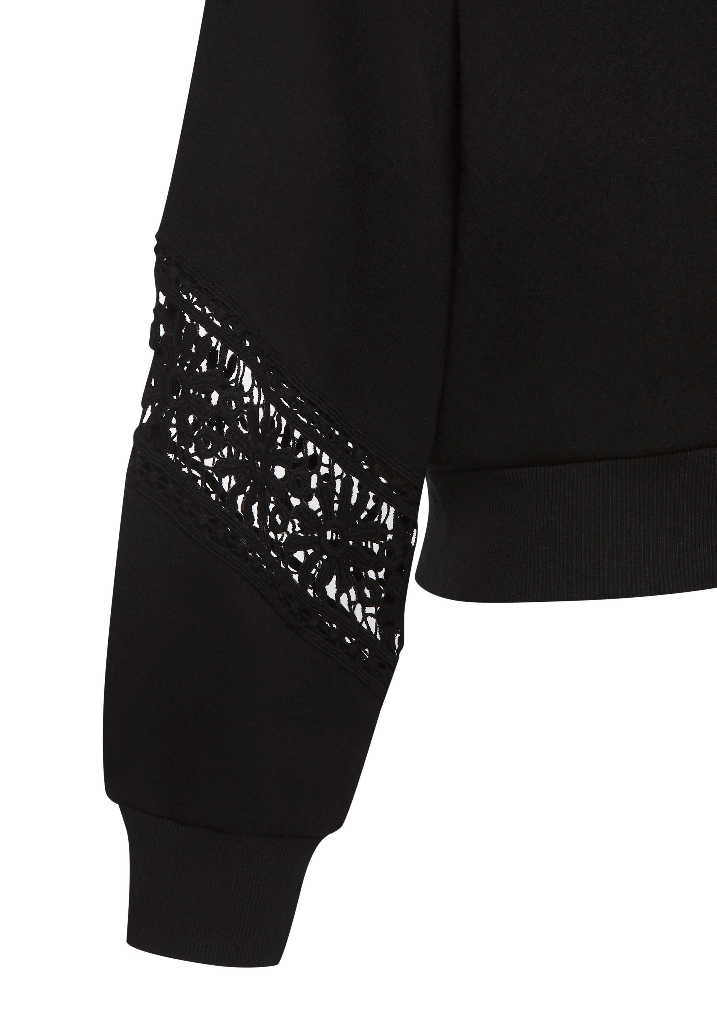 Vivance Sweatshirt met kanten inzetstukken op schouder en mouw