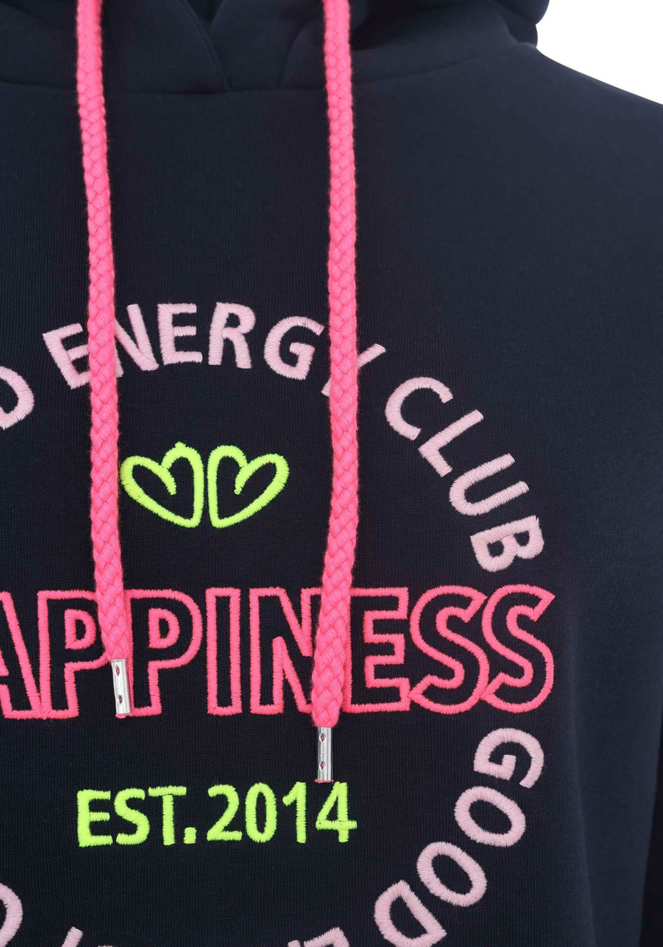 Zwillingsherz Sweatshirt met neonkleurig borduursel en inscriptie op de rug