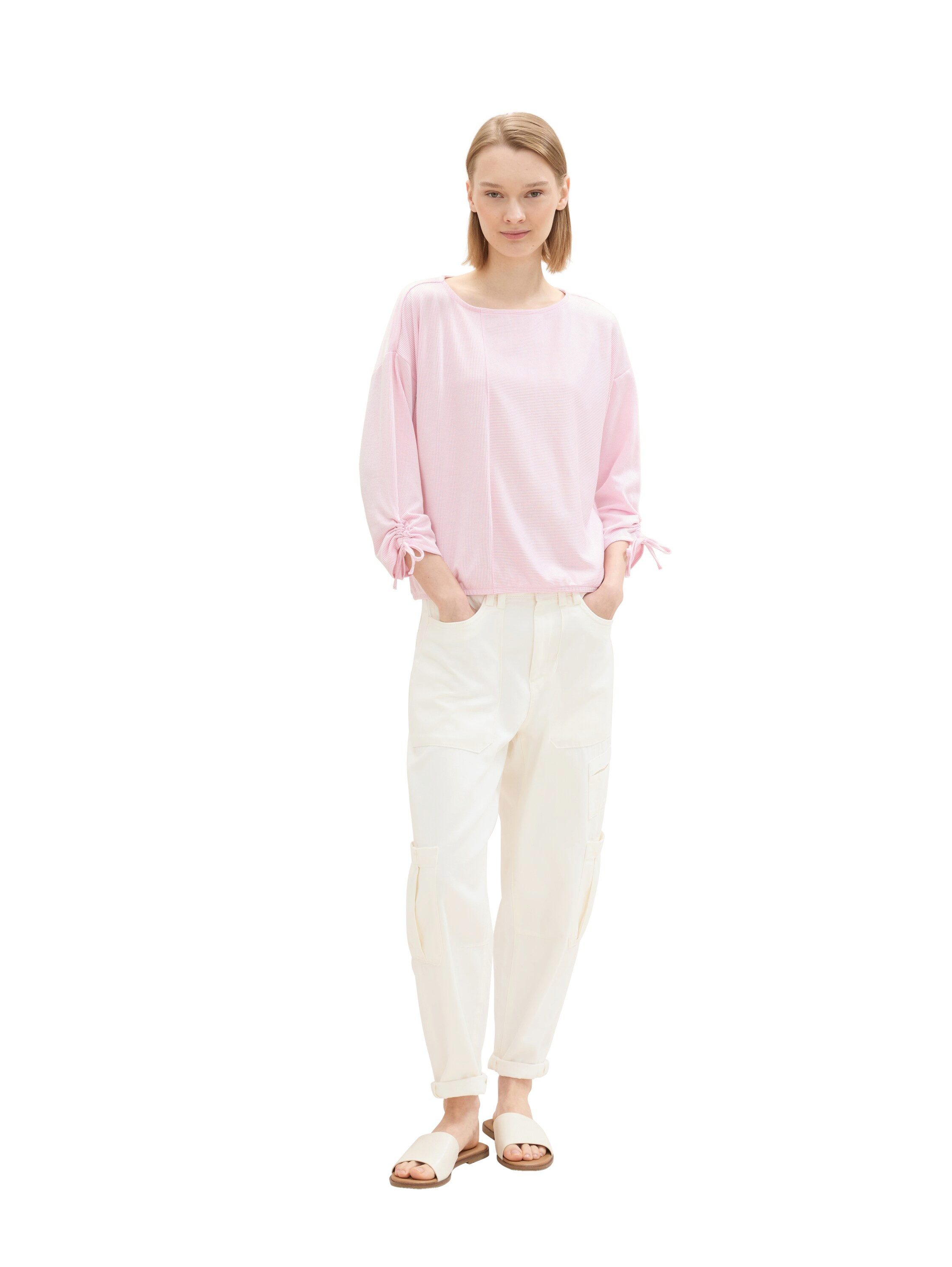 Tom Tailor Denim Shirt met 3 4 mouwen met een fijne geribde look
