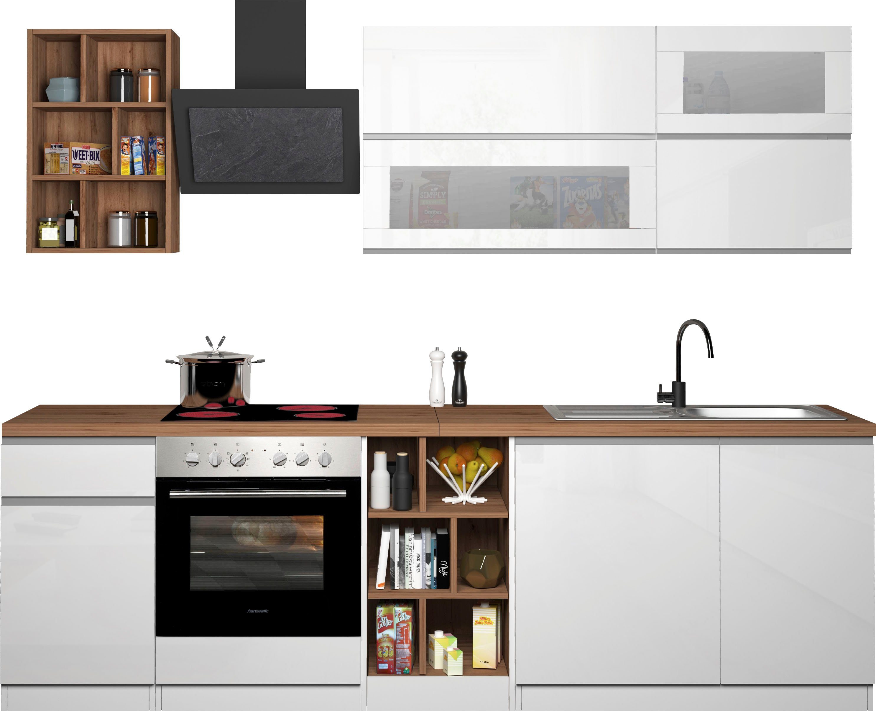 Kochstation Keukenblok KS-Sole Breedte 256 cm, hangrek, afdruiprek, zonder elektrische apparaten