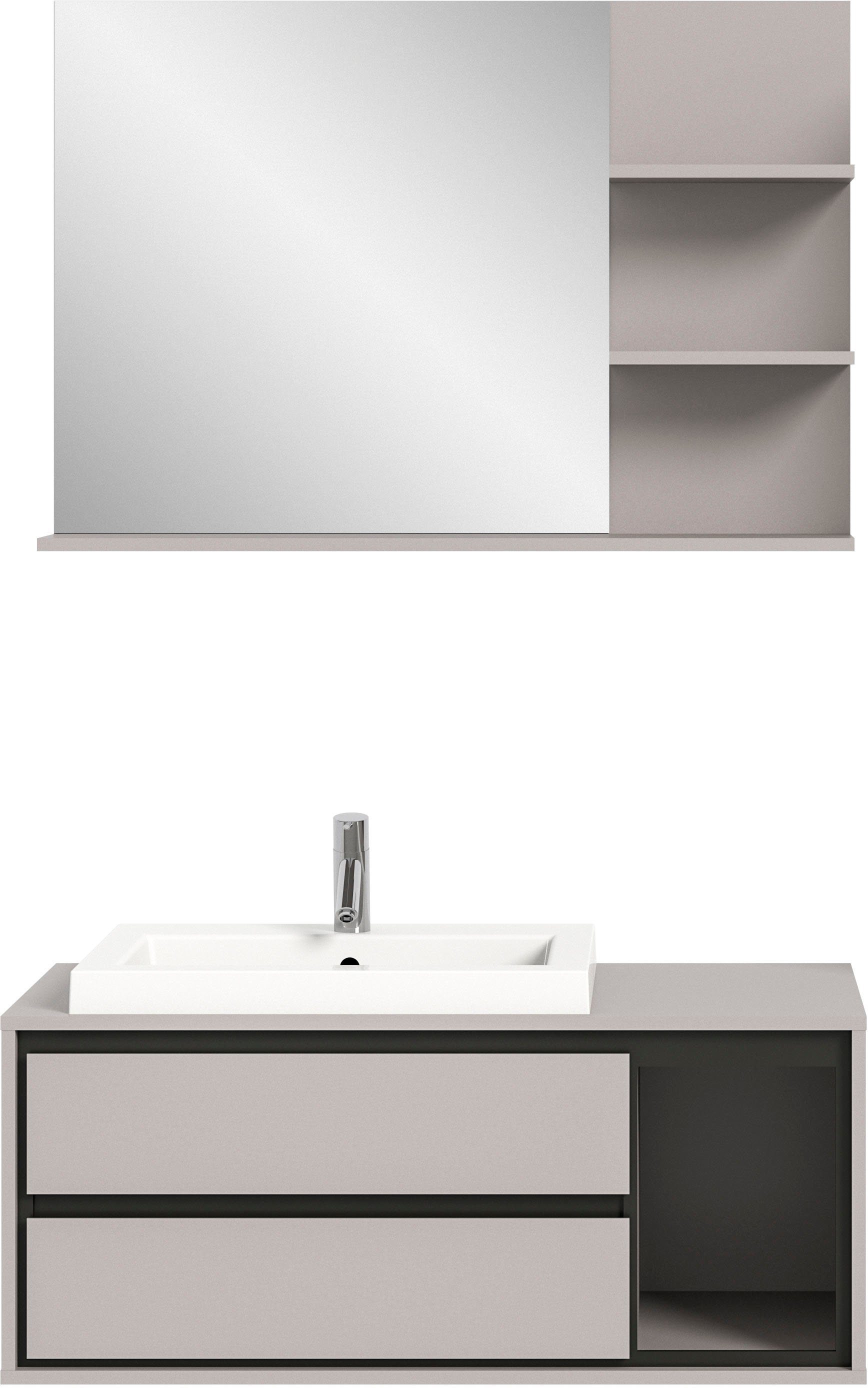 INOSIGN Badmeubelset Skygge, 2-delig, incl. mineralgietwasbak, bestaande uit: (2 stuks) badmeubelsets grijs