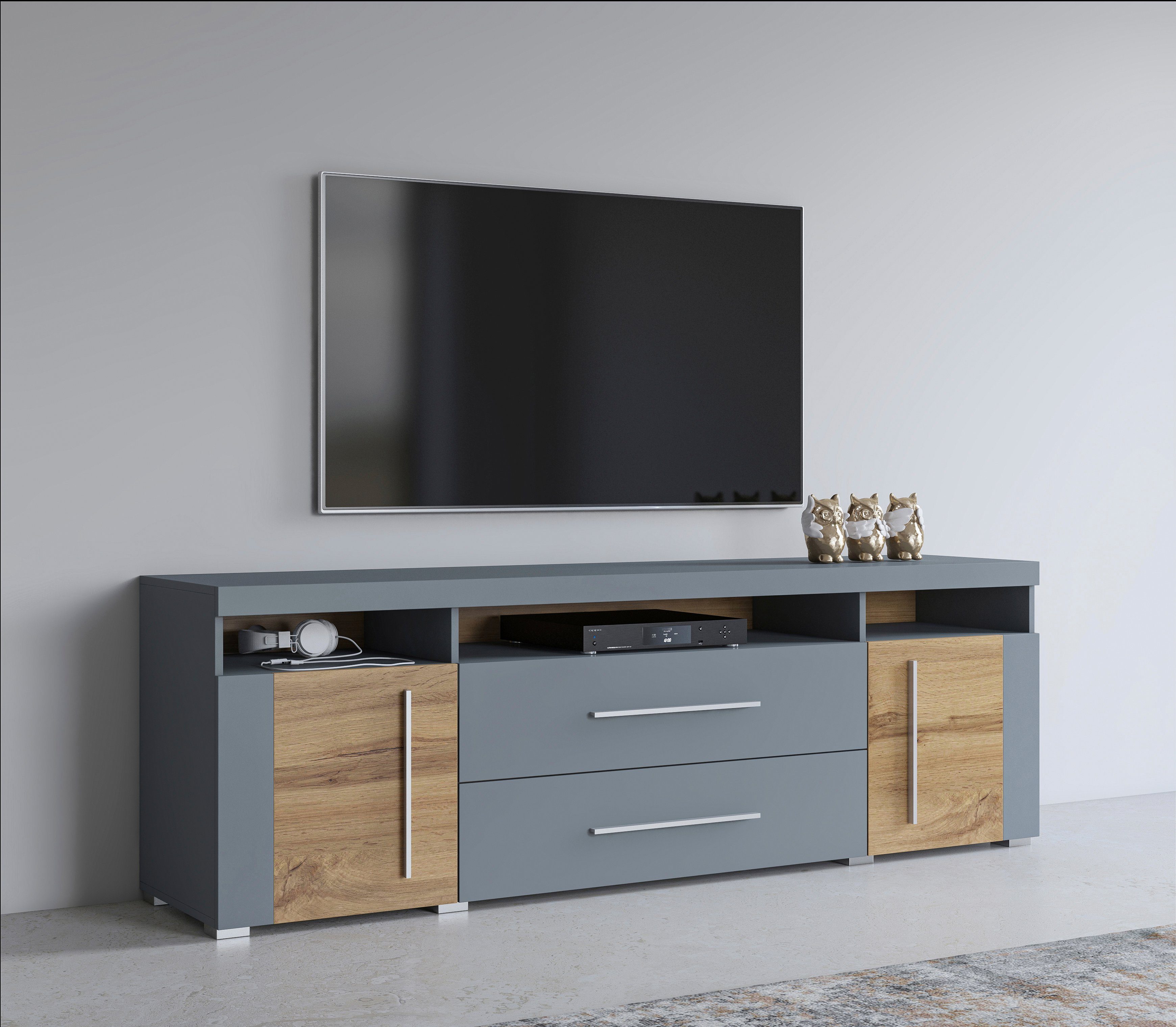 INOSIGN Tv-meubel Roger, breedte 182 cm, stijlvolle TV-kast, 2 deuren 2 laden