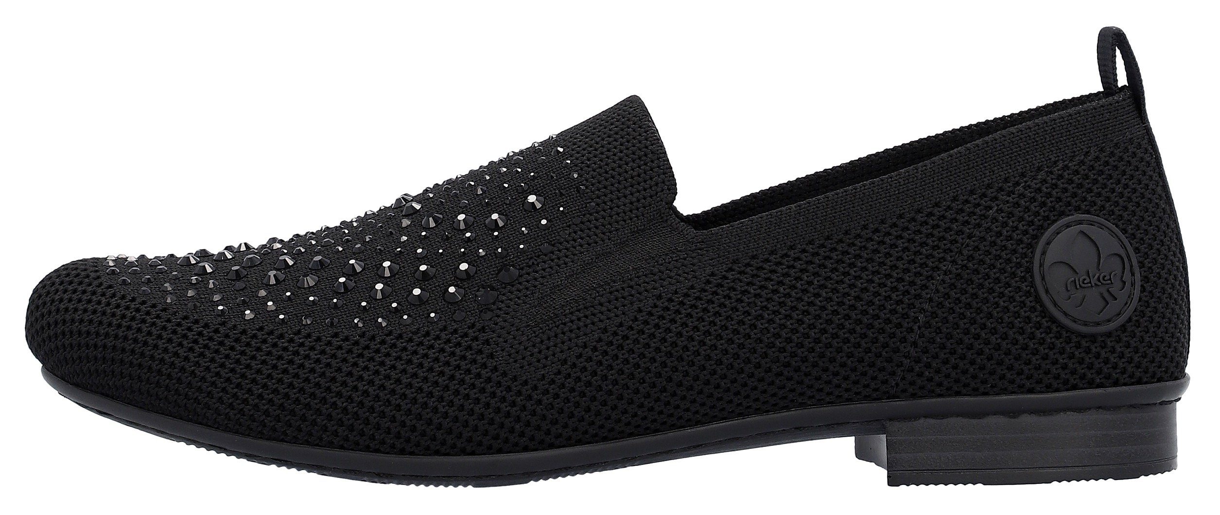 Rieker Instappers Loafer, zakelijke schoen versierd met strass-steentjes