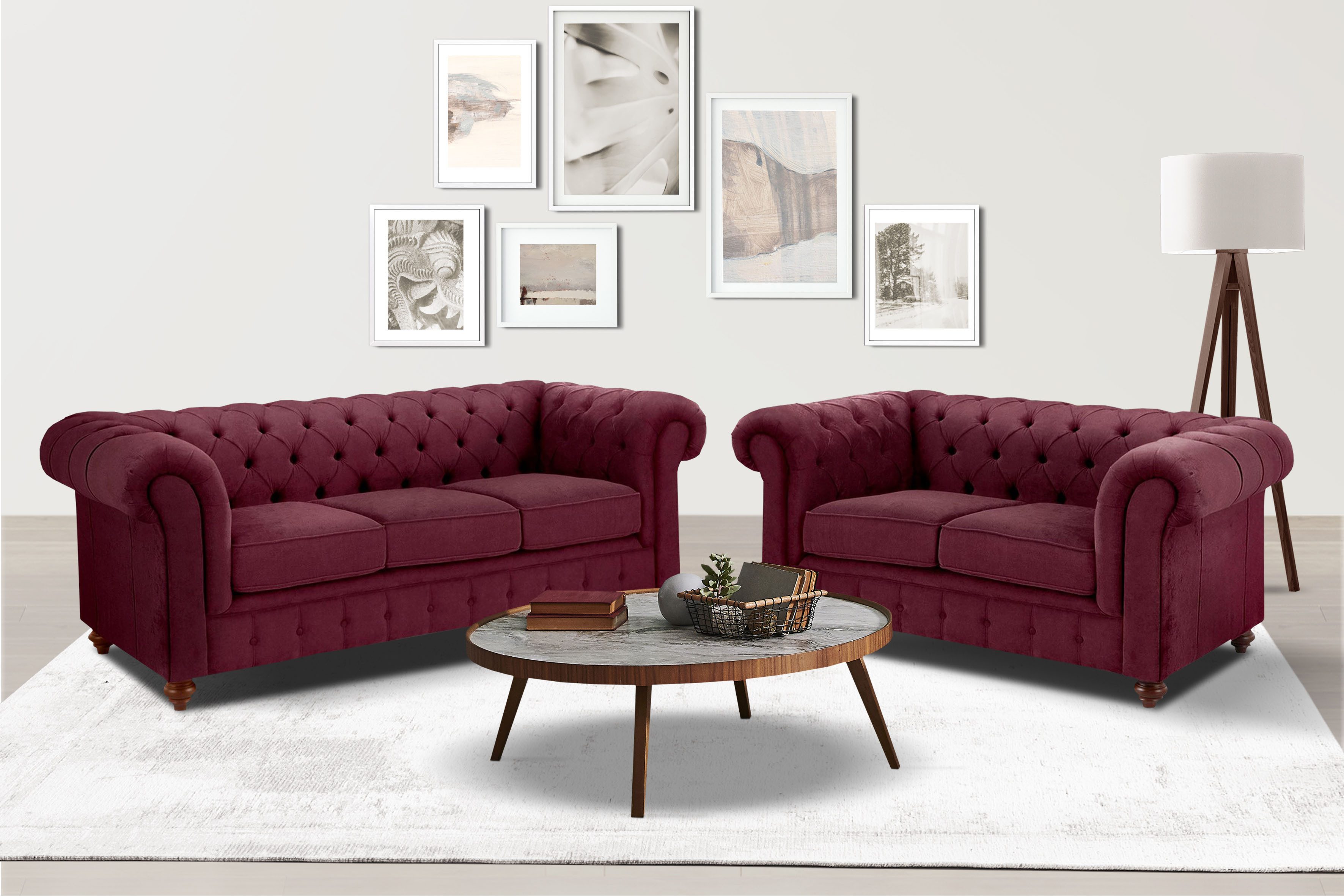 Home affaire Zithoek CHESTERFIELD hoogwaardige knoopdetails, bestaande uit 2- en 3-zitsbank (2-delig) rood, zithoeken